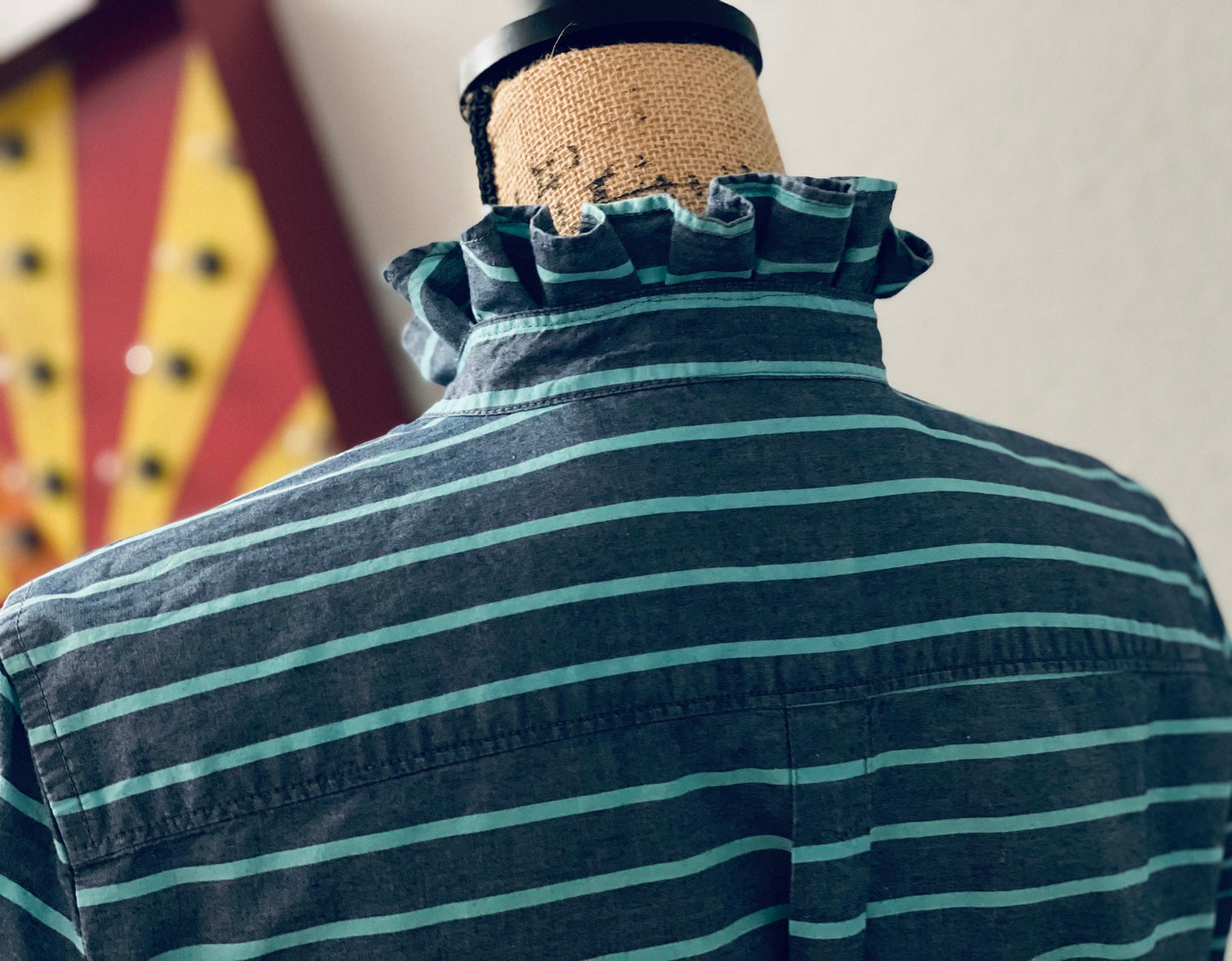 Striped Cotton Ruffle Collar Blouse: Upcycled Button-Down Shirt