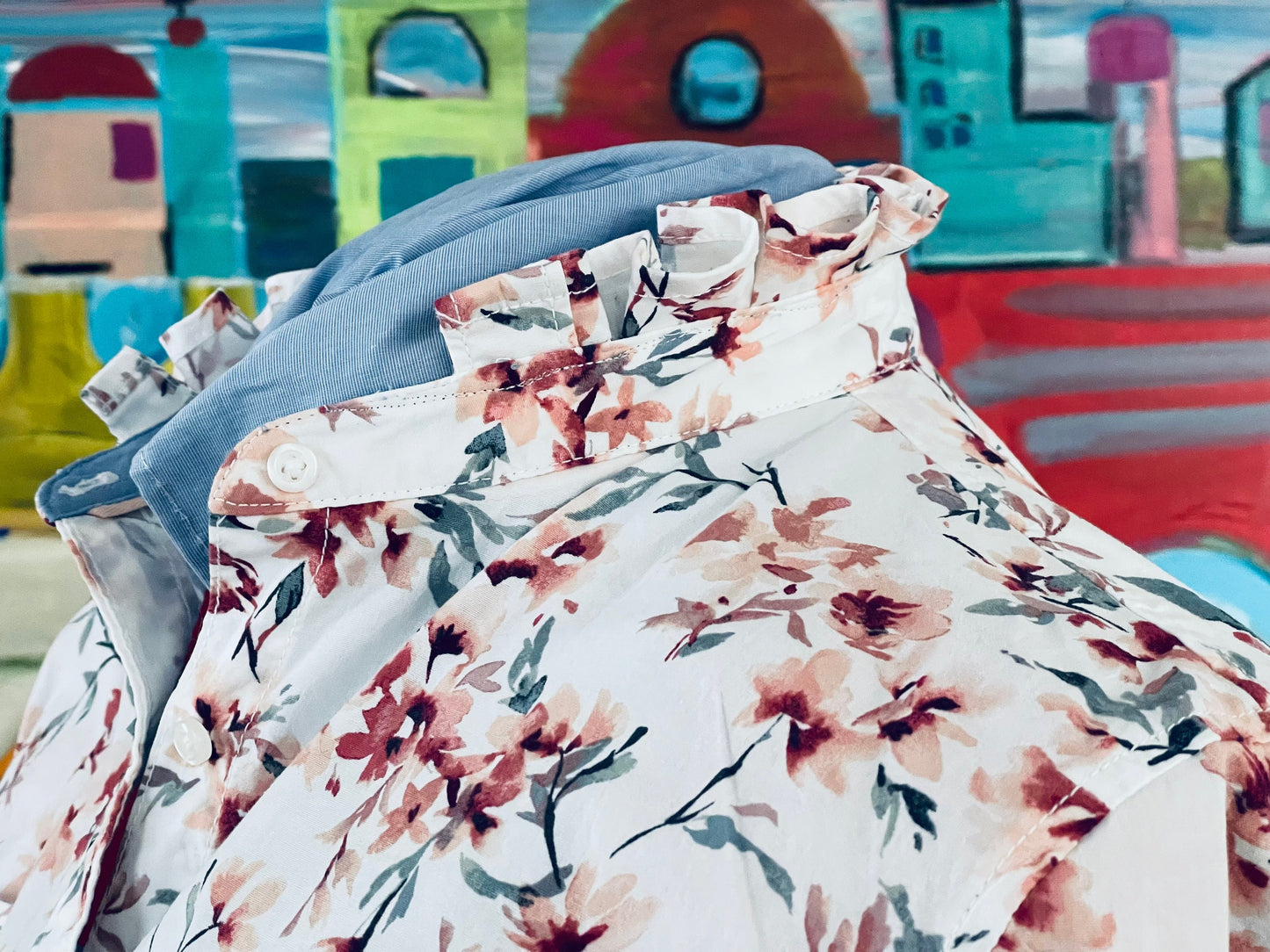 Plus Size Floral Top, Elegant yet Effortless Ladies  Ruffle Collar Long Sleeve Button Down Shirt for Office or Weekend
