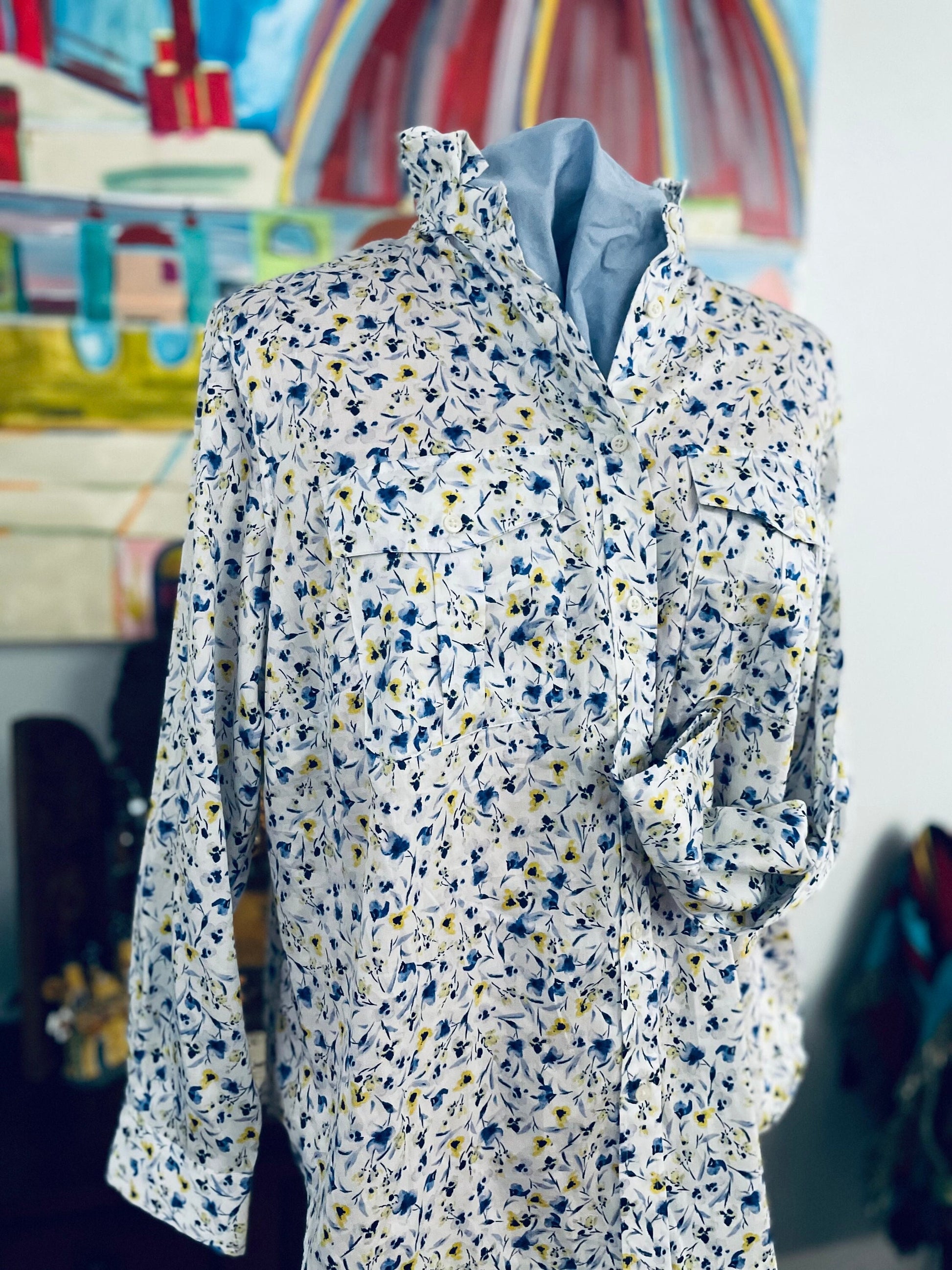 Plus Size Upcycled Ruffle Collar Floral Top