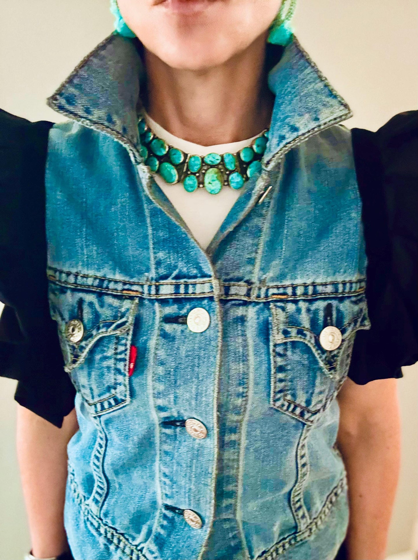 Upcycled Levi's Denim Jacket: Ruffle Sleeves, Black Accents