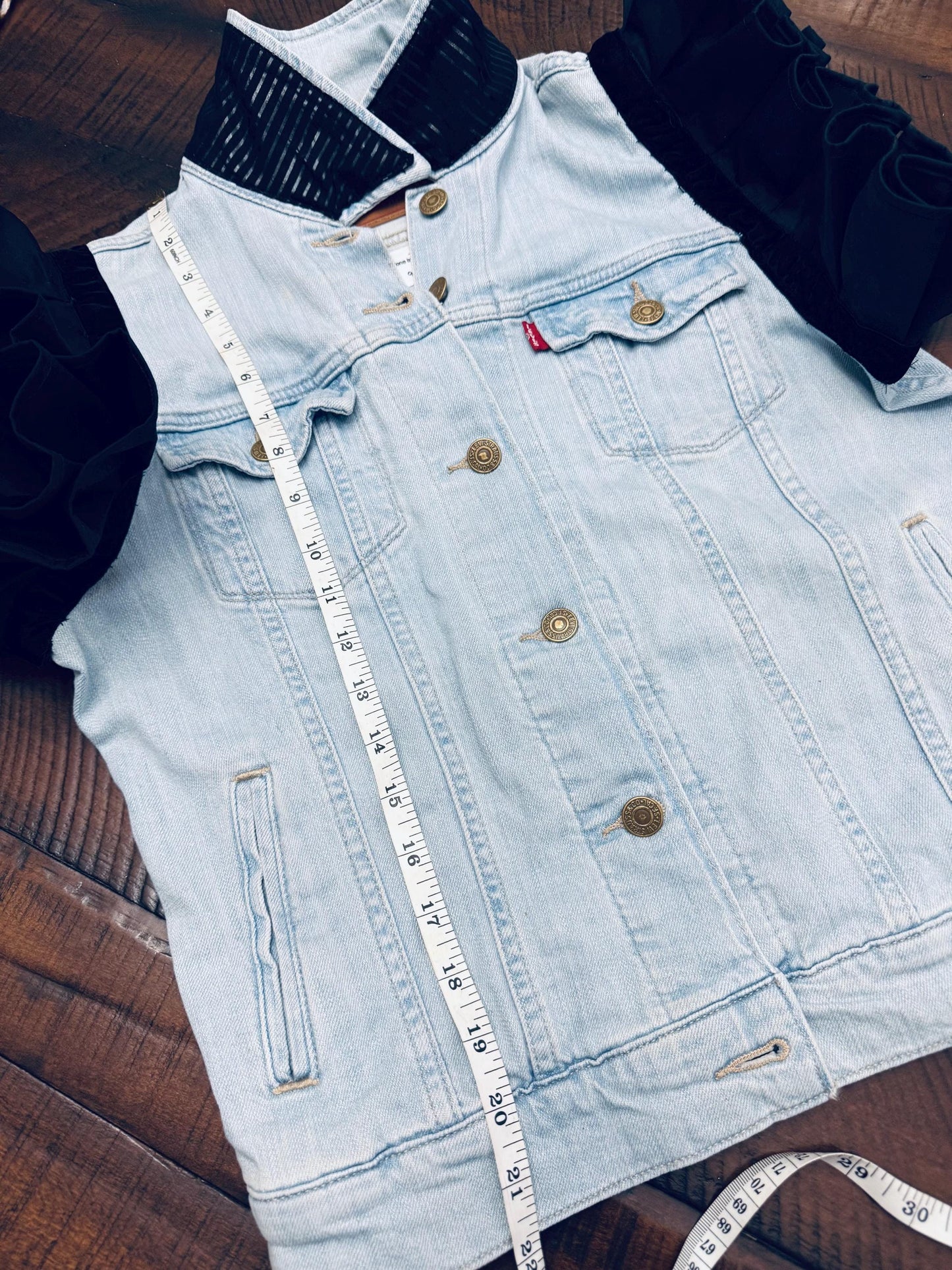 Statement Piece -Levi's Denim Jacket Upcycled with Ruffles - Blue/Black
