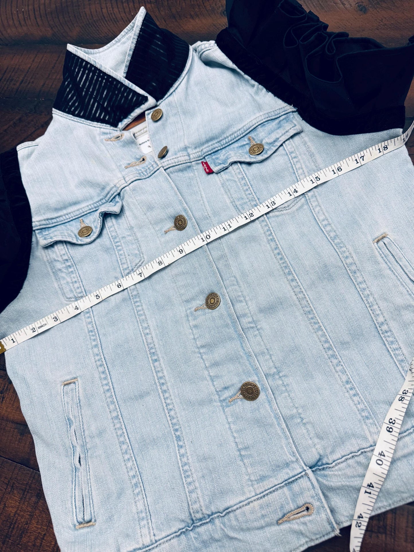 Statement Piece -Levi's Denim Jacket Upcycled with Ruffles - Blue/Black