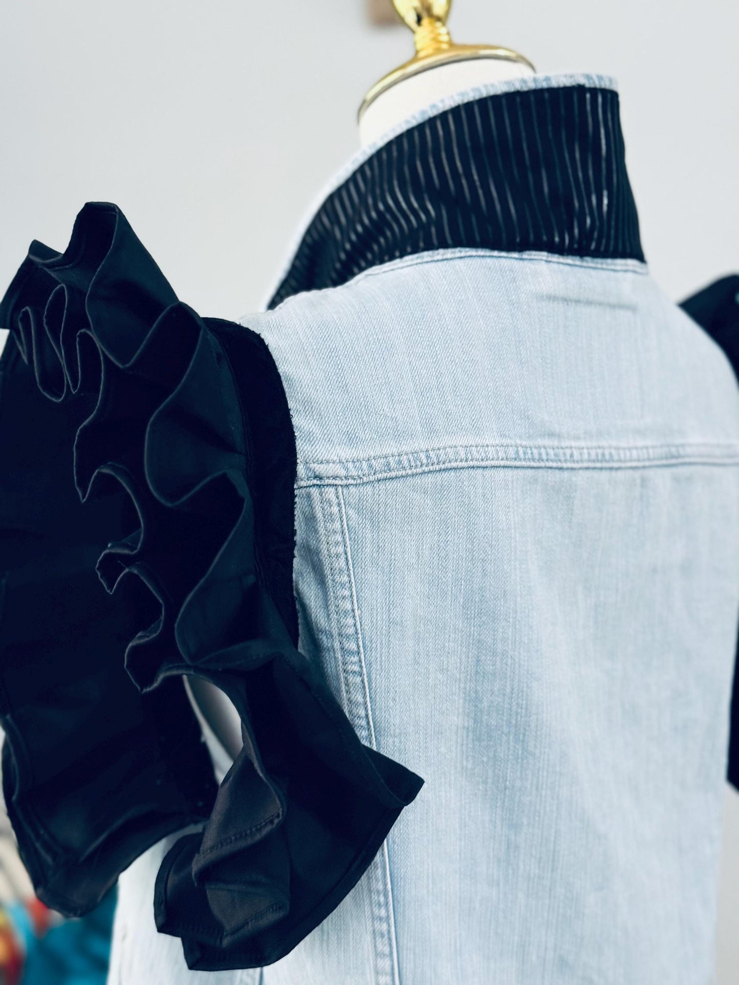 Statement Piece -Levi's Denim Jacket Upcycled with Ruffles - Blue/Black