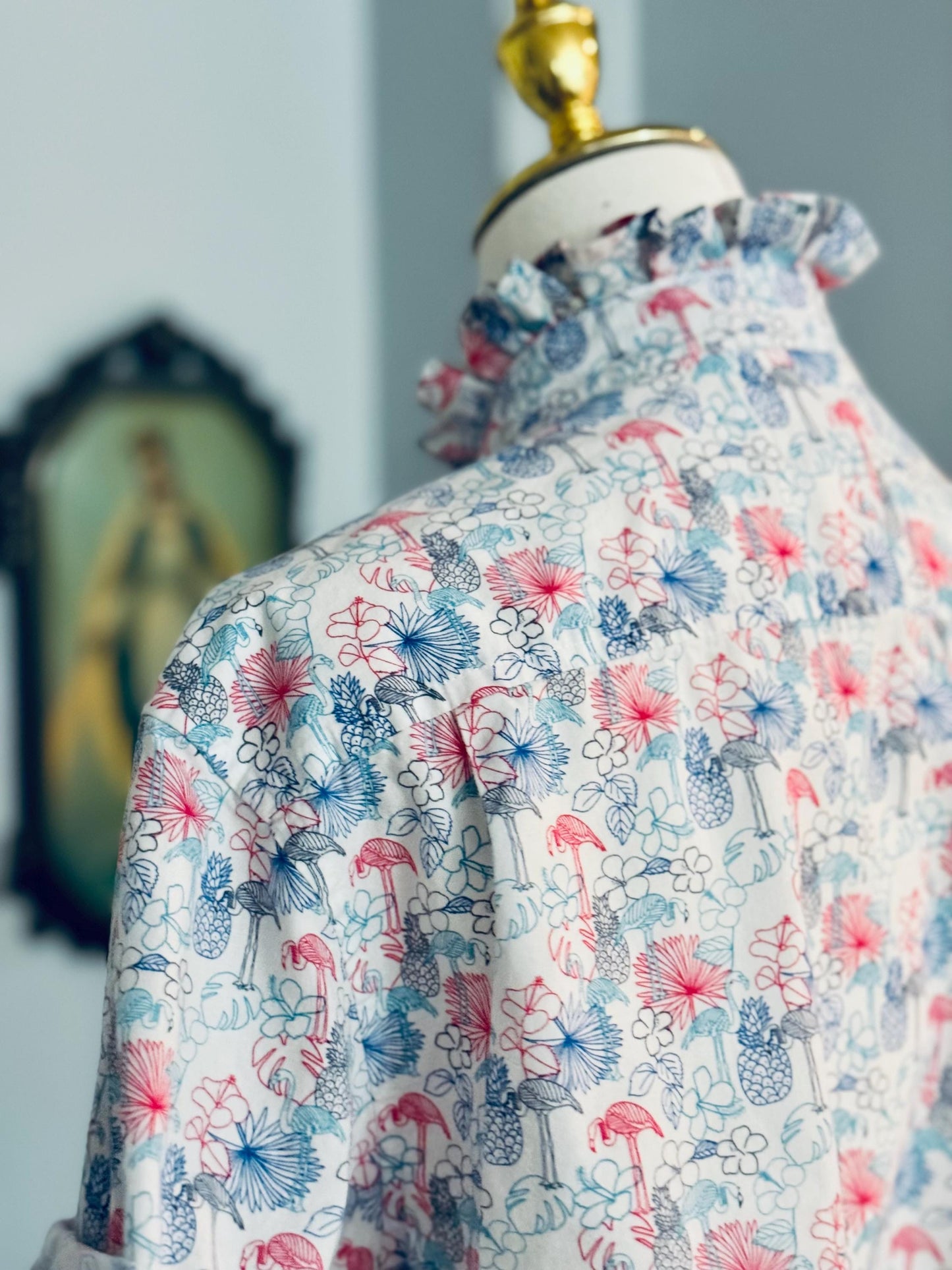 Ruffle Collar Short Sleeve Button Down, Elegant yet Effortless for a Office or Casual Look