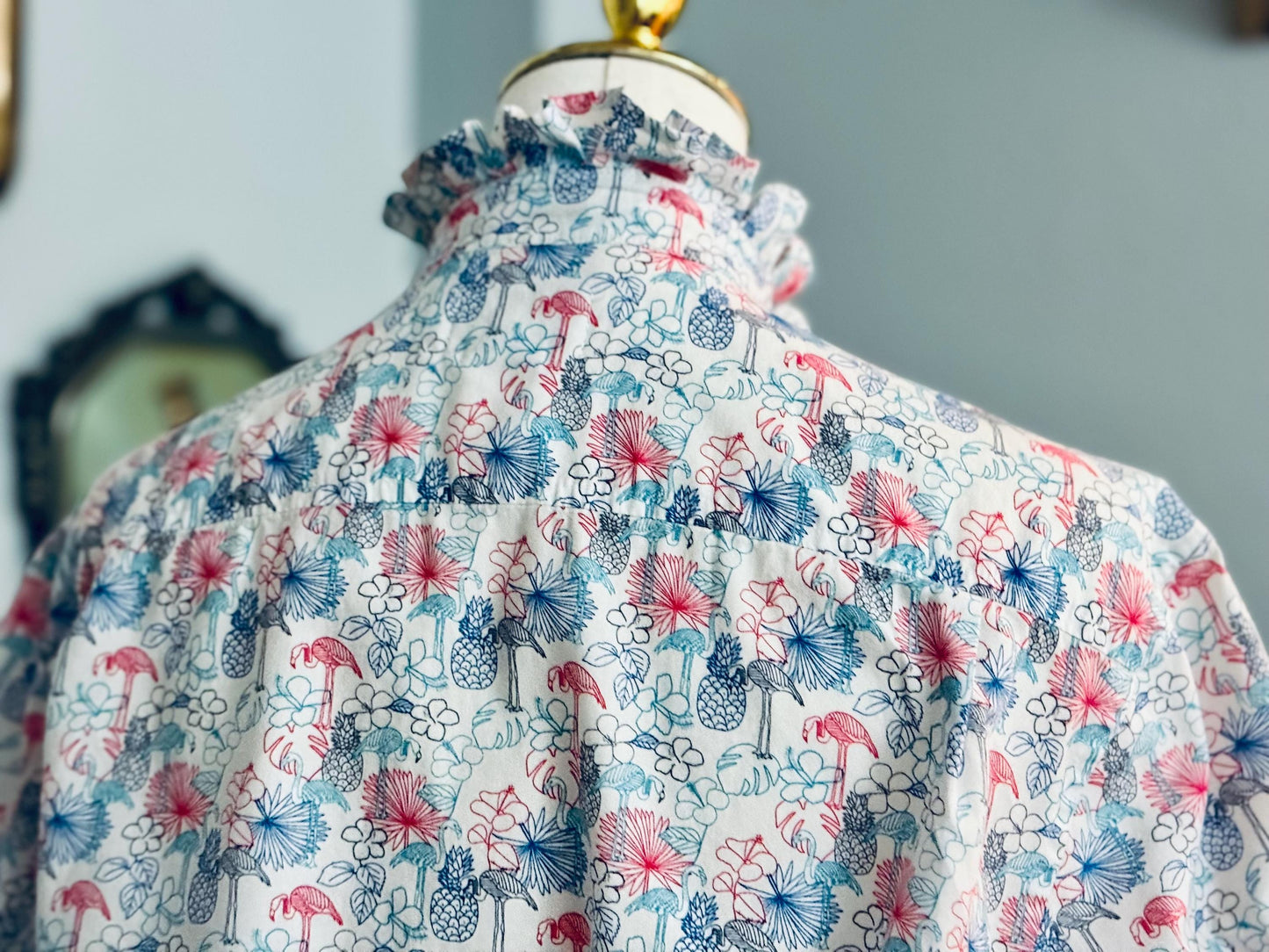 Ruffle Collar Short Sleeve Button Down, Elegant yet Effortless for a Office or Casual Look