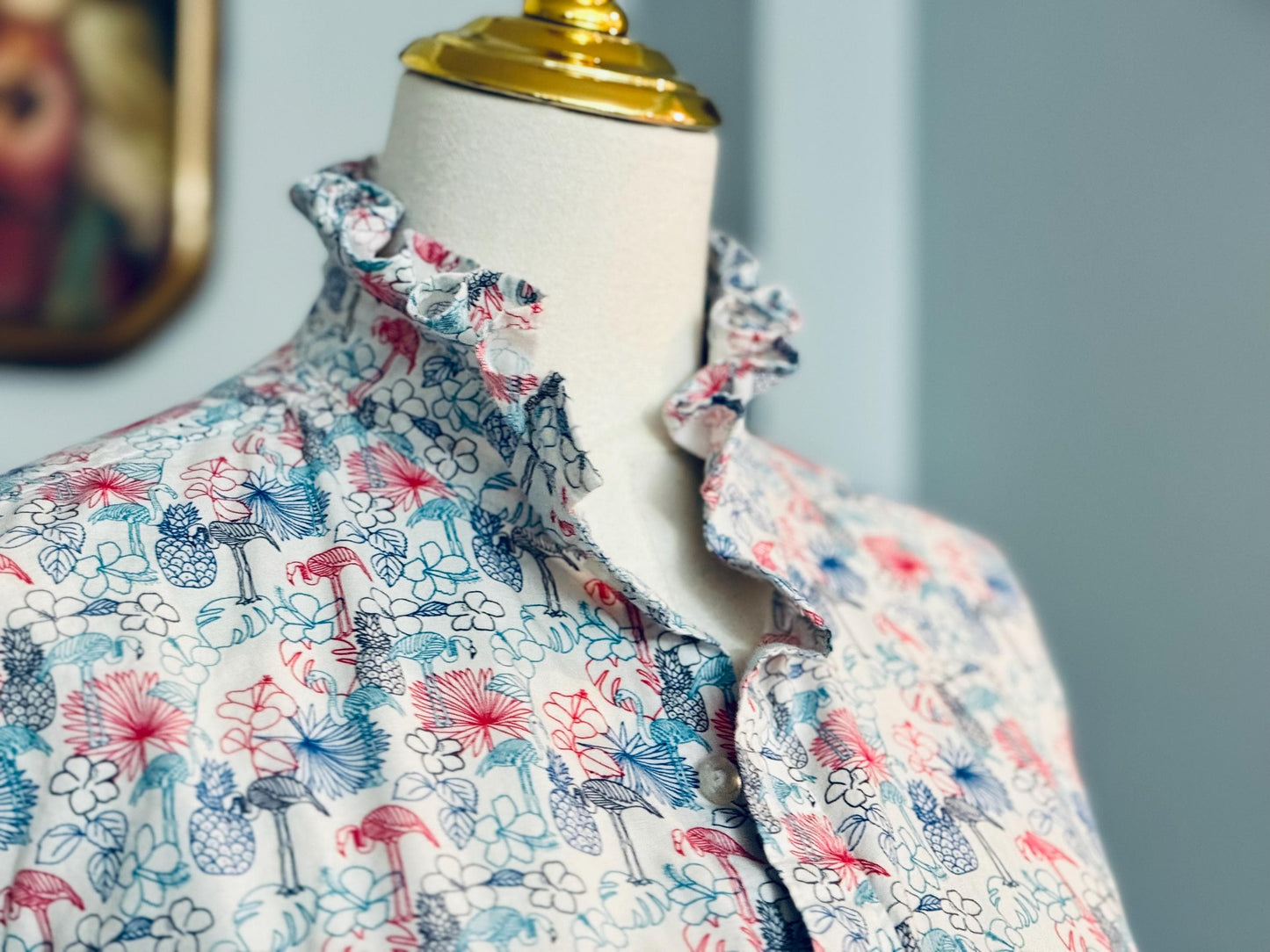 Ruffle Collar Short Sleeve Button Down, Elegant yet Effortless for a Office or Casual Look
