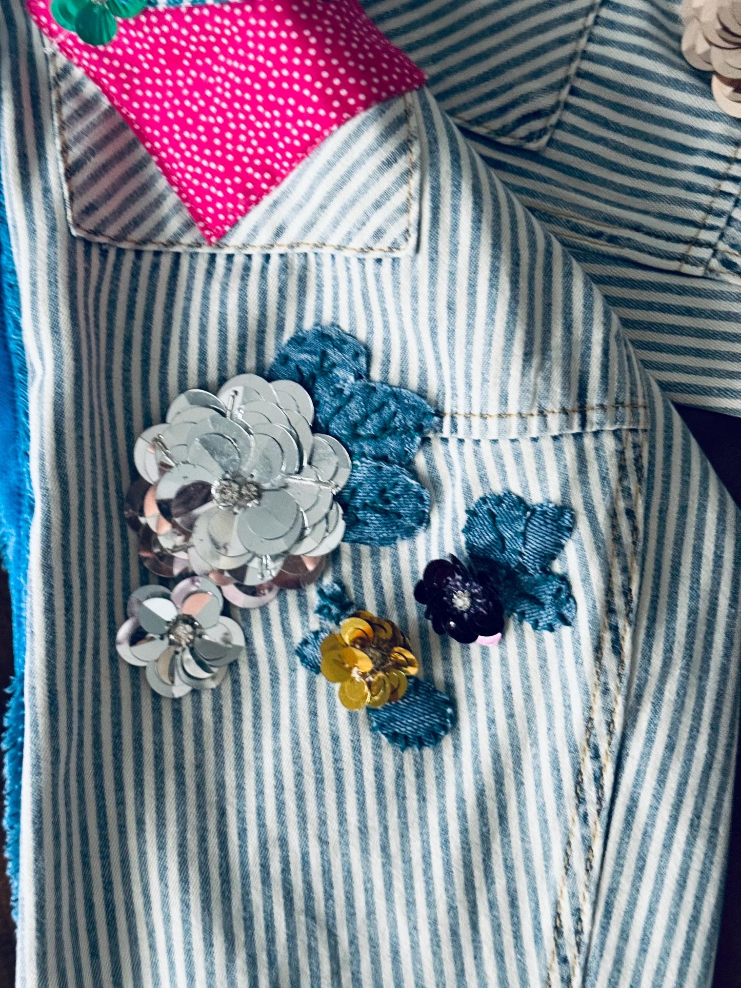 Custom Denim Rework: Appliqué & Velvet Trim - Tailored Fit