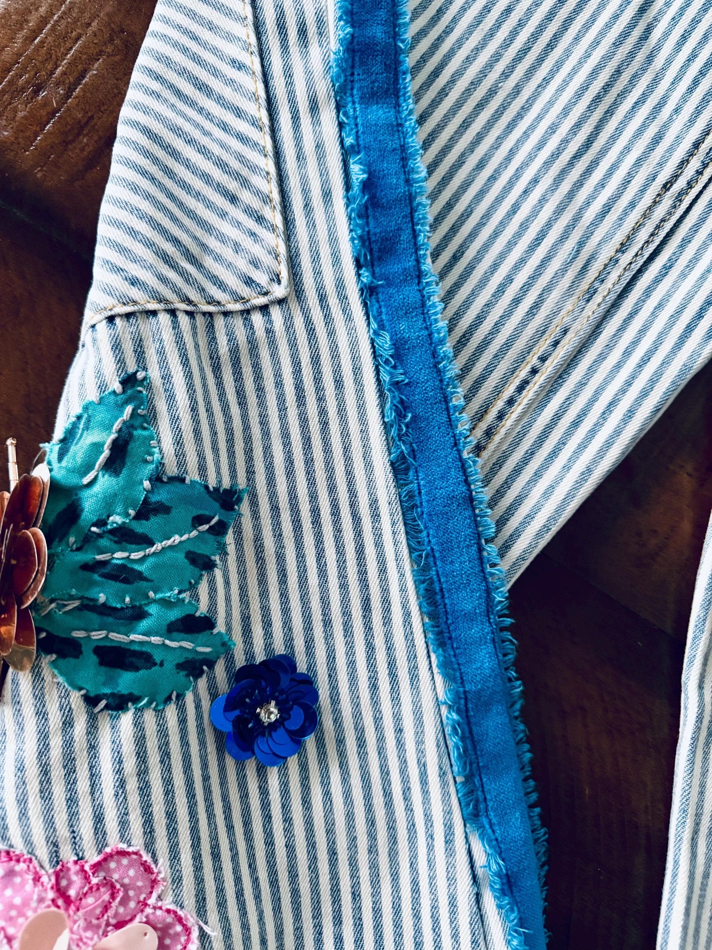 Custom Denim Rework: Appliqué & Velvet Trim - Tailored Fit