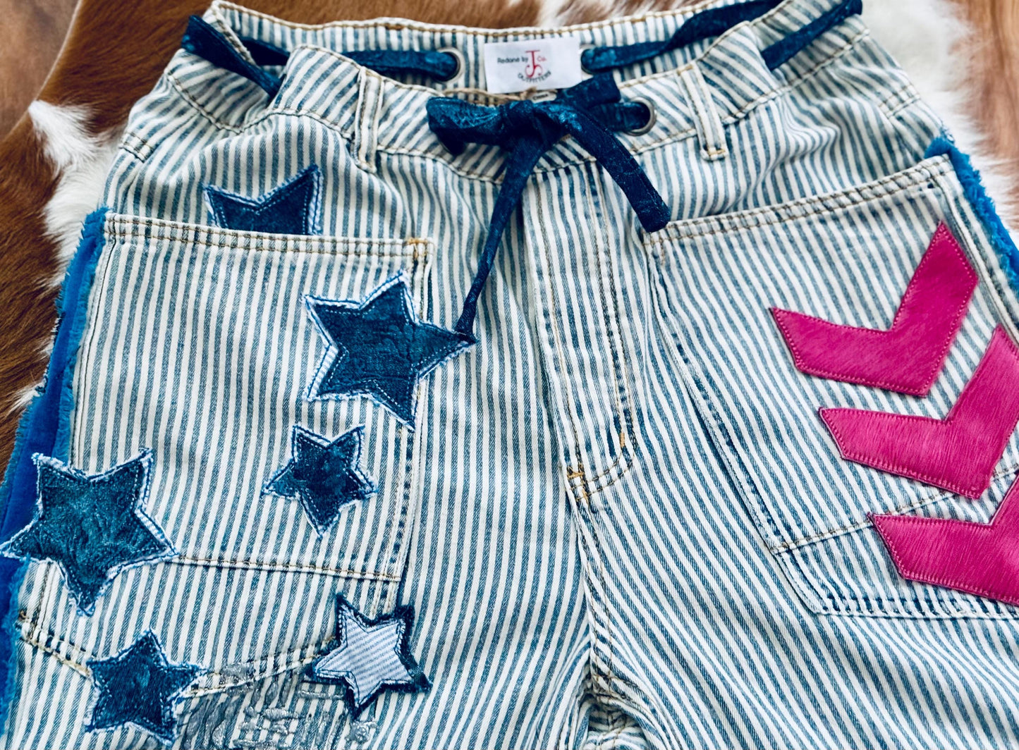 Custom Denim Rework: Appliqué & Velvet Trim - Tailored Fit