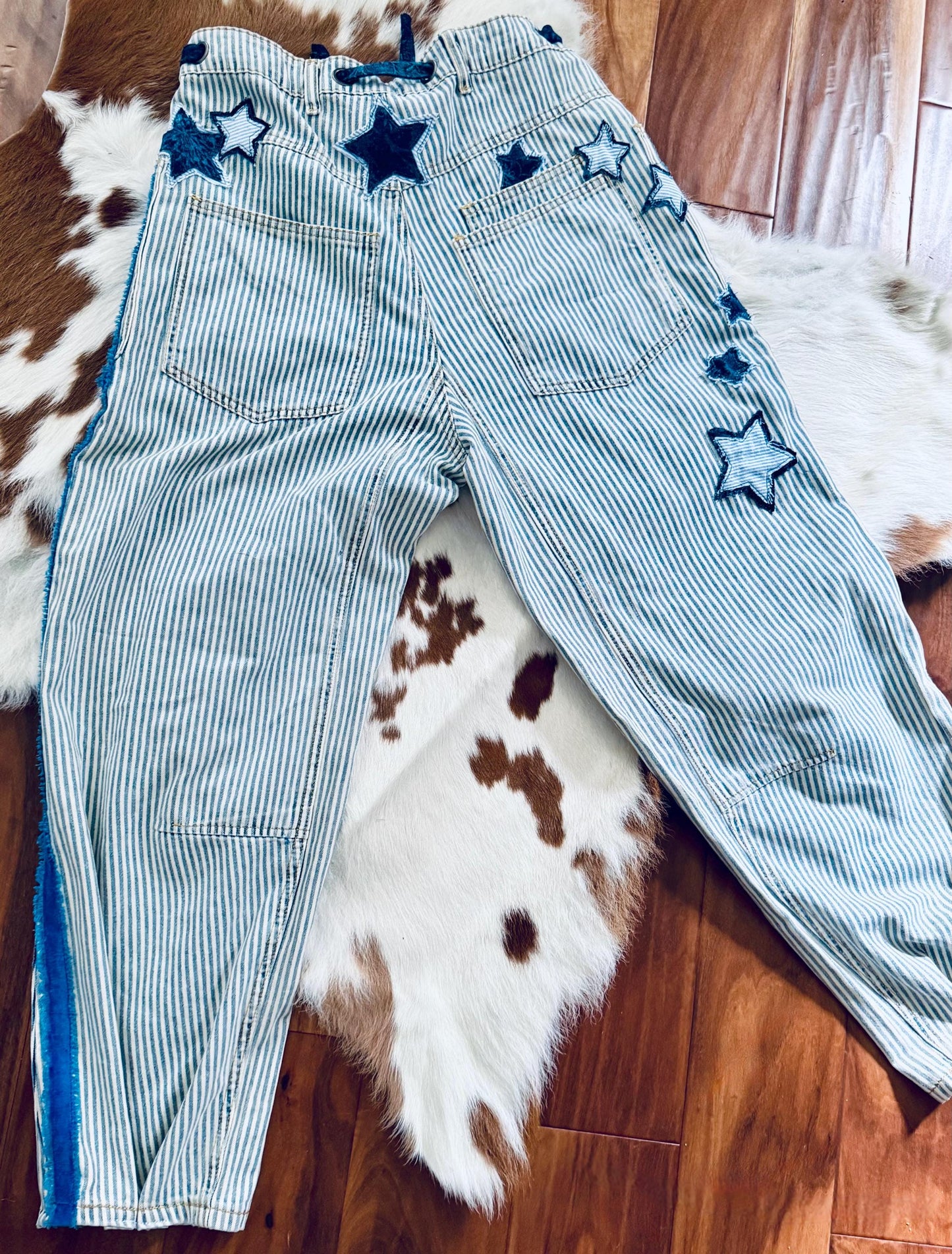 Custom Denim Rework: Appliqué & Velvet Trim - Tailored Fit