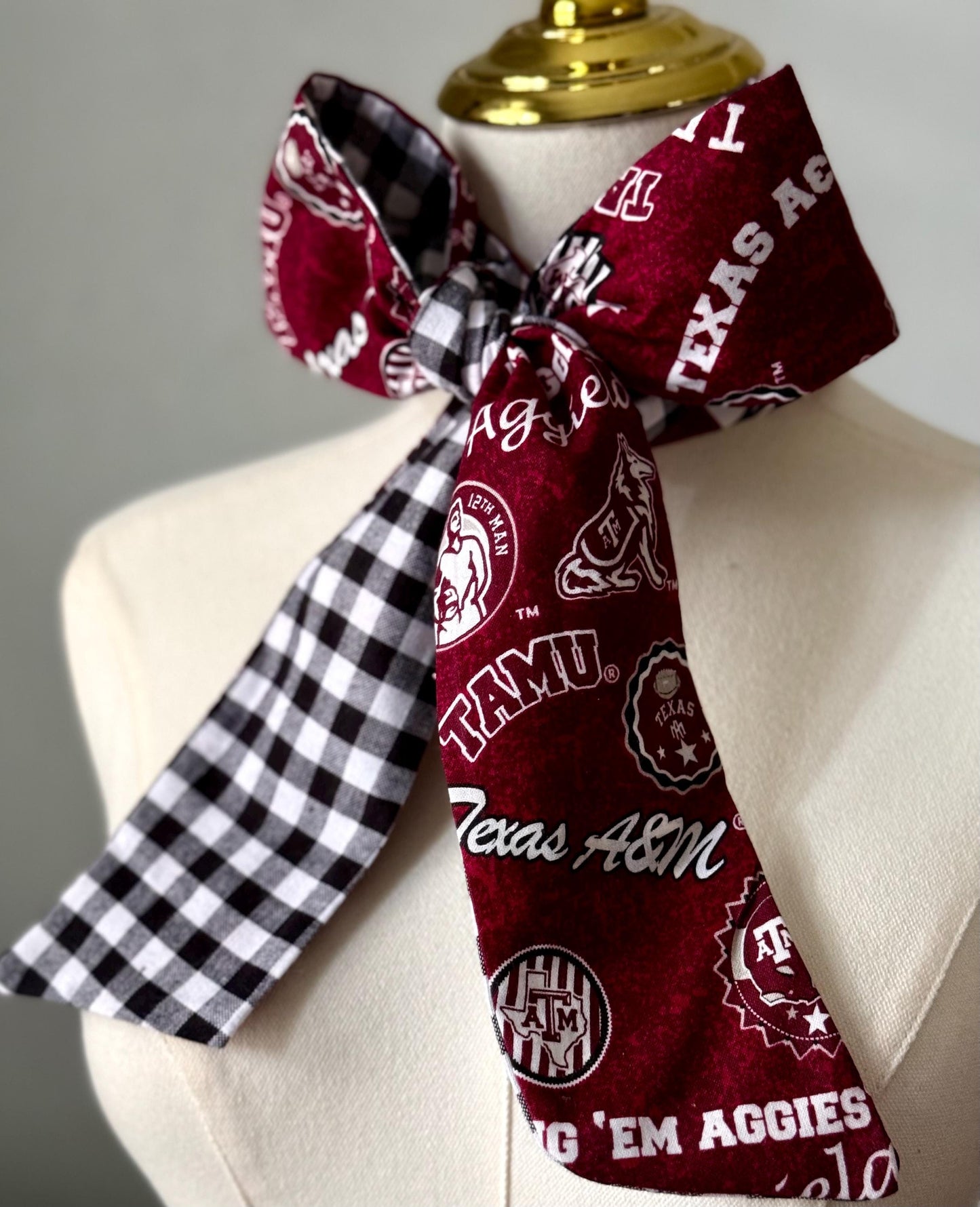 Handmade Texas AM Skinny Scarf – 100% Cotton, Maroon & White Spirit Wear