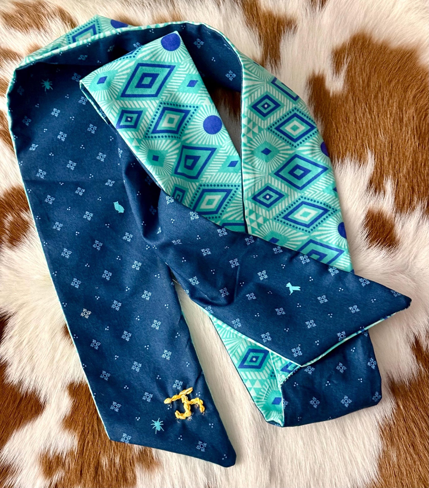 Reversible Tribal Zia Print Skinny-ish Scarf | Handmade 100% Cotton Necktie