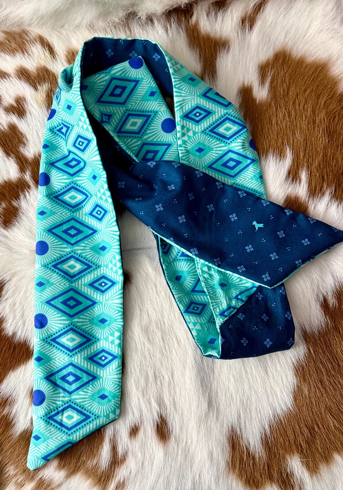 Reversible Tribal Zia Print Skinny-ish Scarf | Handmade 100% Cotton Necktie