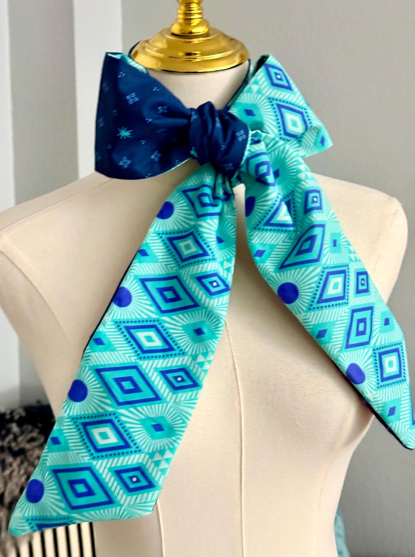 Reversible Tribal Zia Print Skinny-ish Scarf | Handmade 100% Cotton Necktie