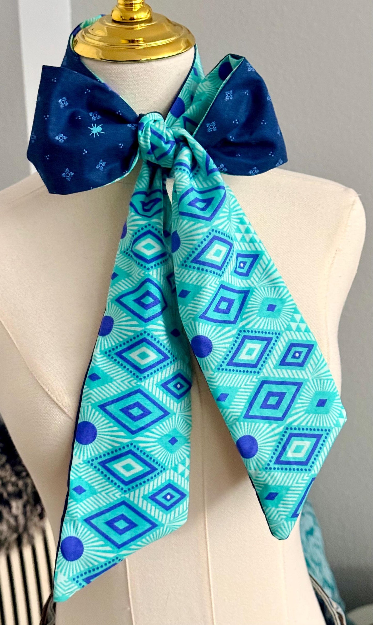 Reversible Tribal Zia Print Skinny-ish Scarf | Handmade 100% Cotton Necktie