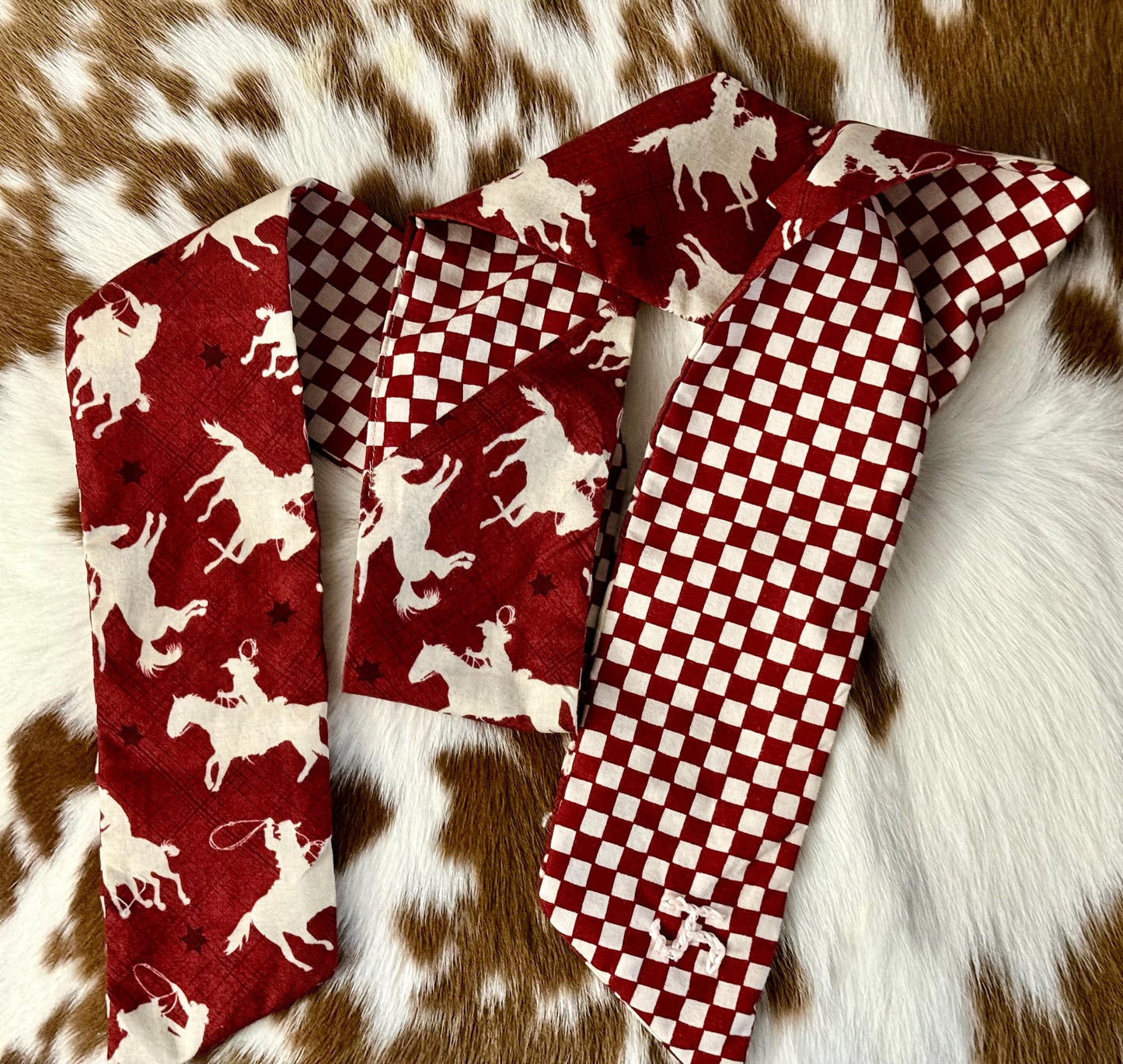 Red Western Cowboy Skinny Scarf, 100% Cotton Cowgirl Neck Scarf
