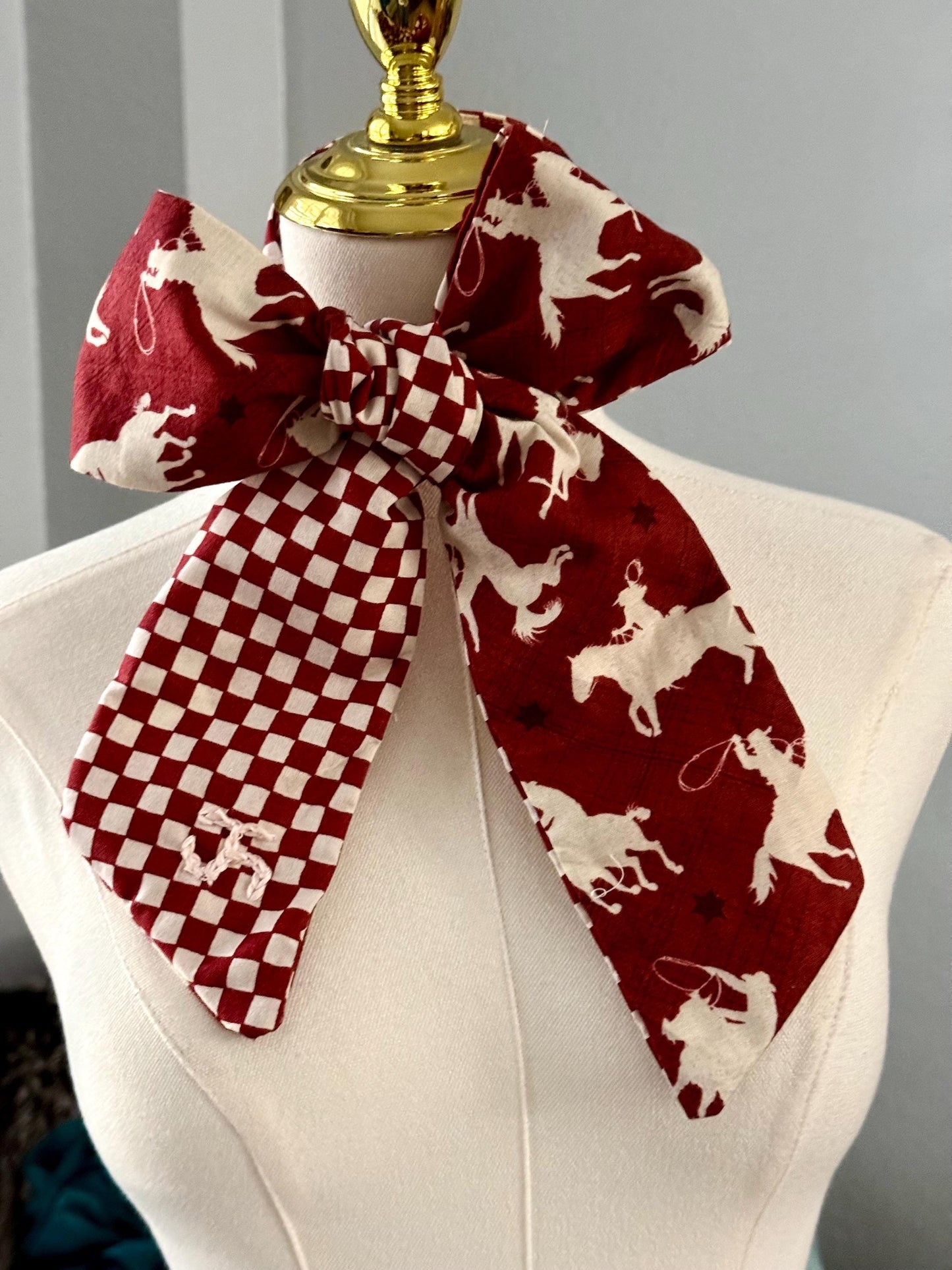 Red Western Cowboy Skinny Scarf, 100% Cotton Cowgirl Neck Scarf