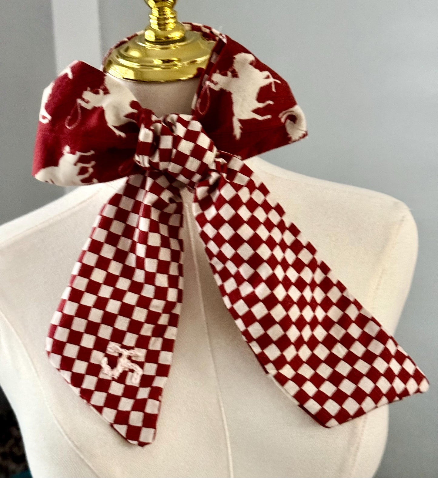 Red Western Cowboy Skinny Scarf, 100% Cotton Cowgirl Neck Scarf