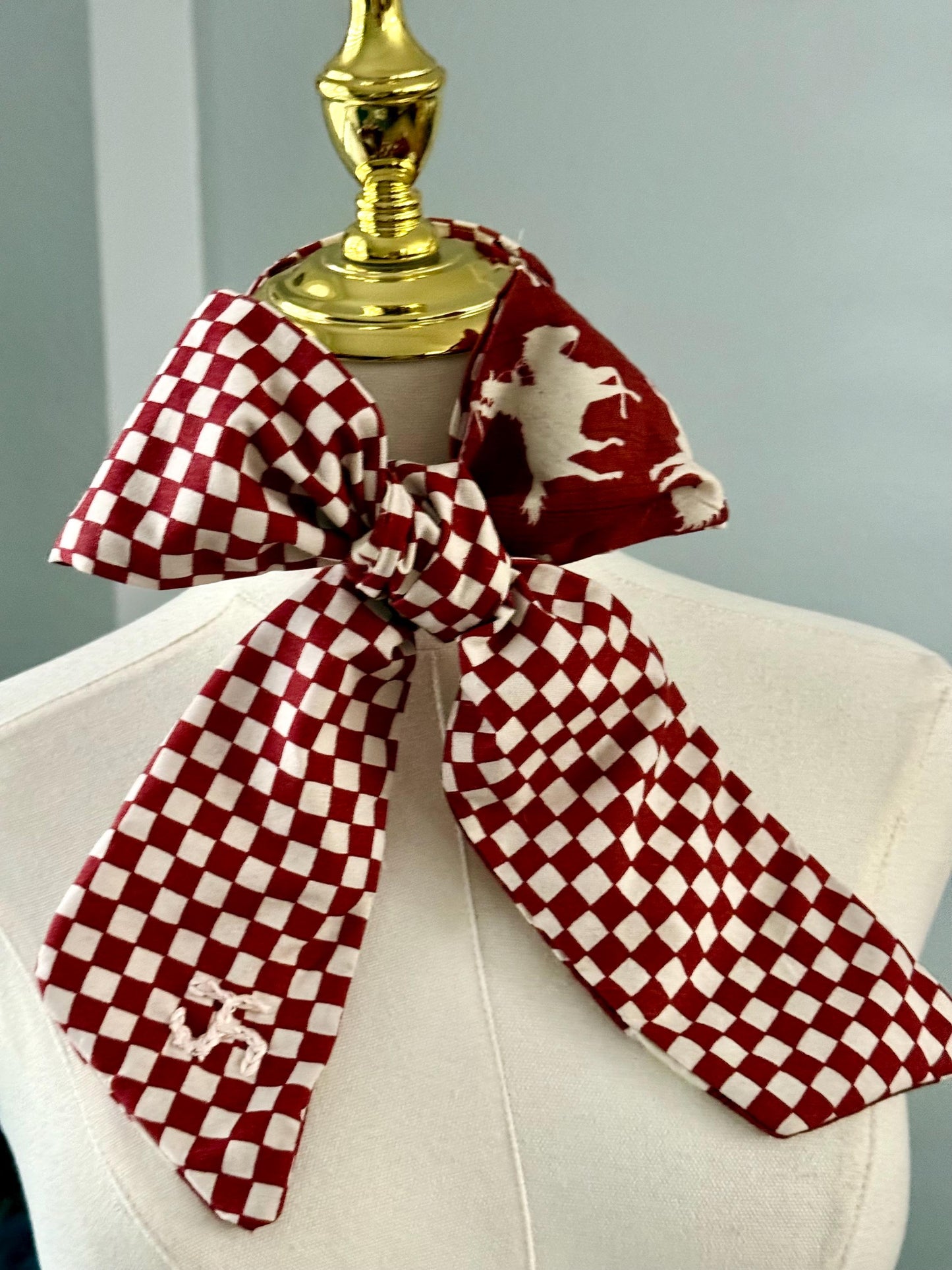 Red Western Cowboy Skinny Scarf, 100% Cotton Cowgirl Neck Scarf