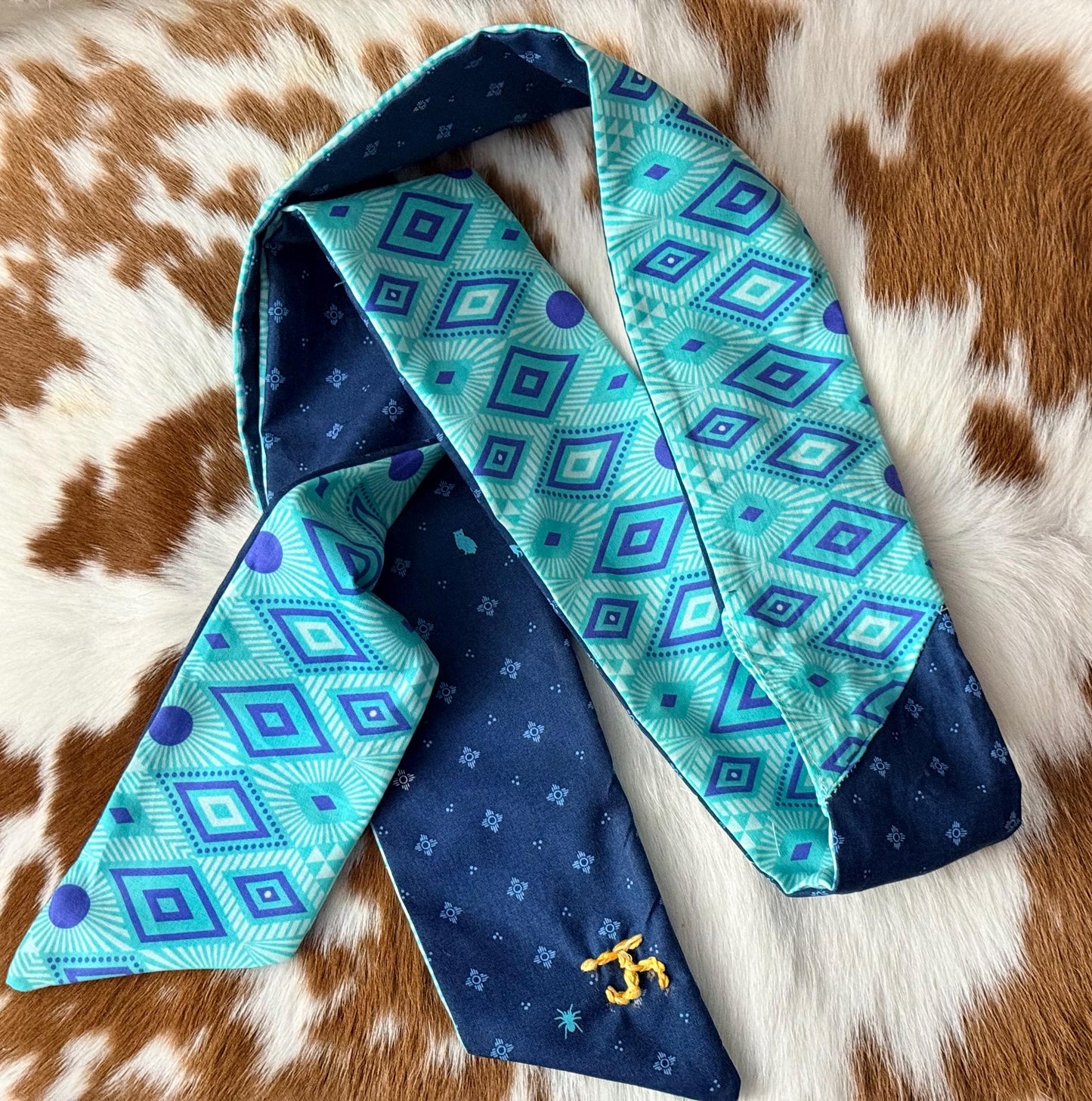 Reversible Tribal Zia Print Skinny-ish Scarf | Handmade 100% Cotton Necktie