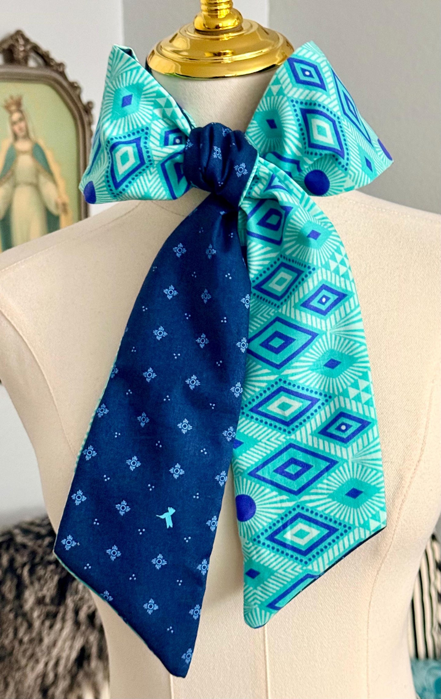 Reversible Tribal Zia Print Skinny-ish Scarf | Handmade 100% Cotton Necktie