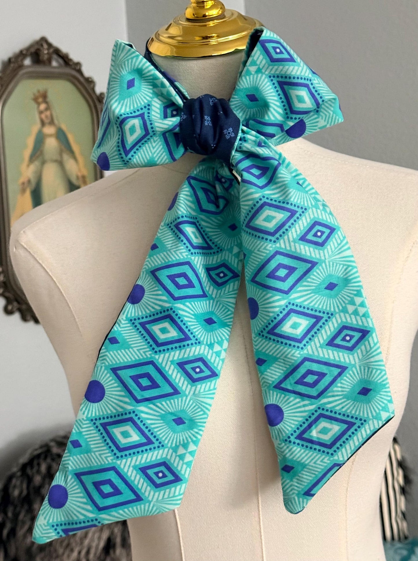 Reversible Tribal Zia Print Skinny-ish Scarf | Handmade 100% Cotton Necktie