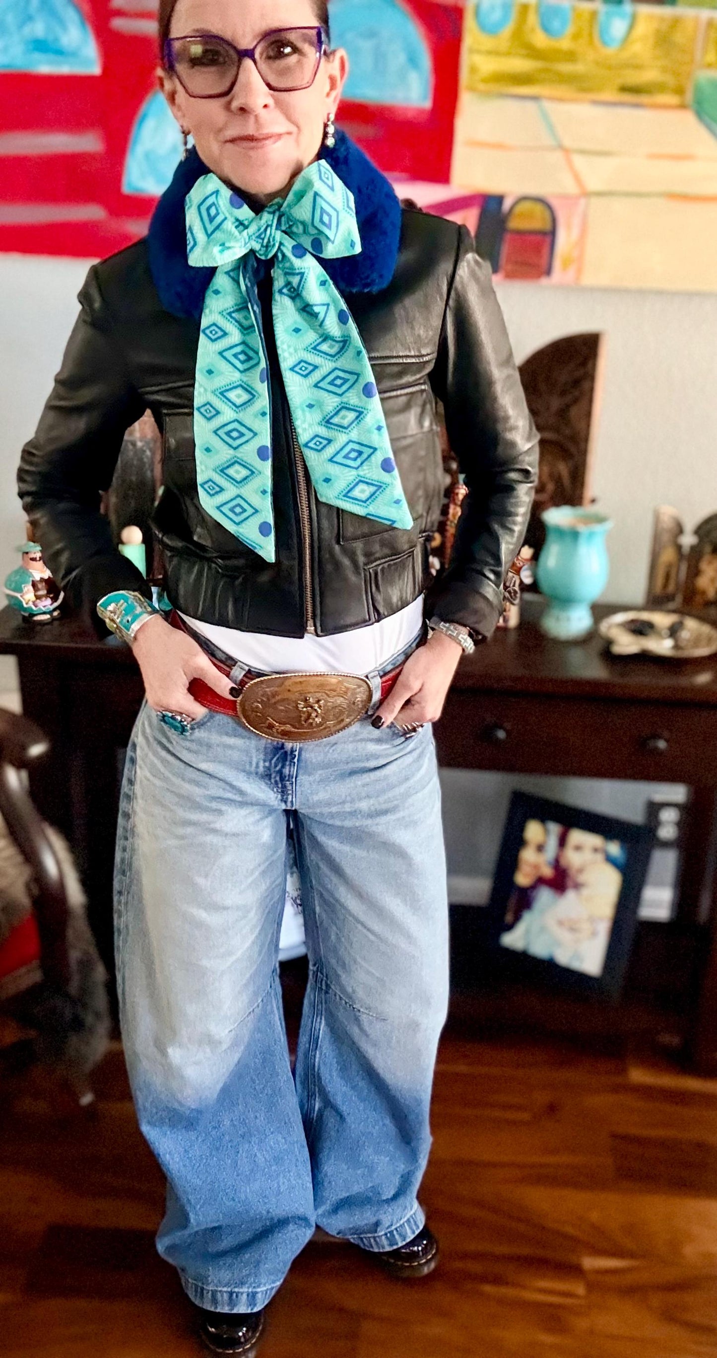 Reversible Tribal Zia Print Skinny-ish Scarf | Handmade 100% Cotton Necktie