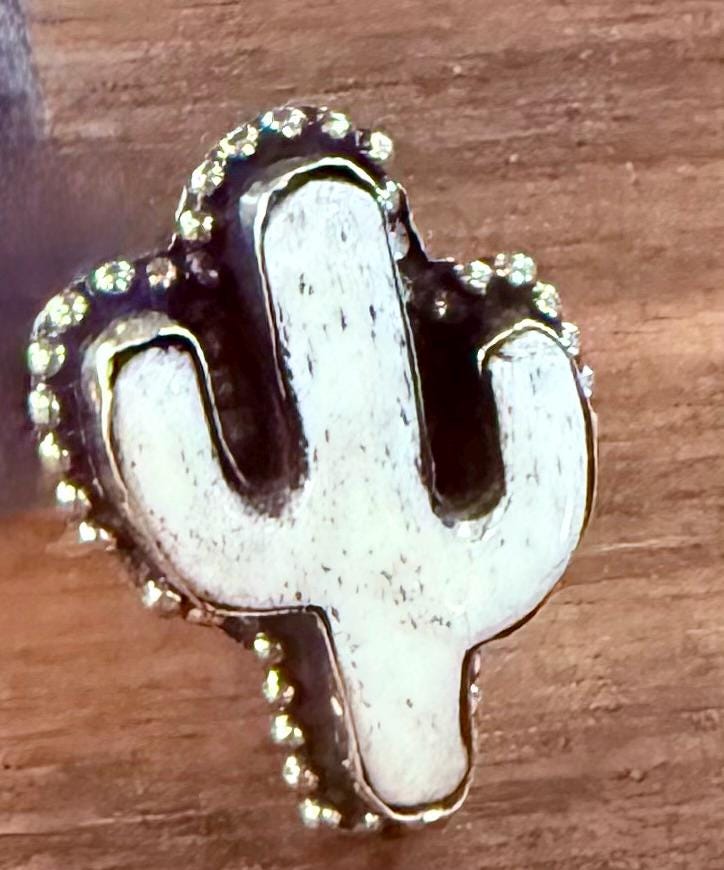Tibetan Silver Adjustable Mini Cactus, Carved Buffalo Bone