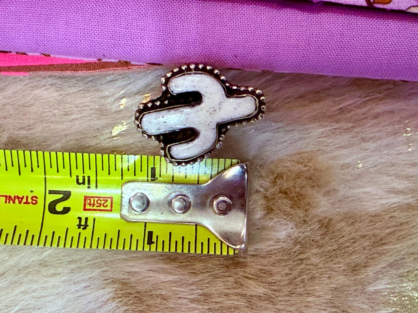 Tibetan Silver Adjustable Mini Cactus, Carved Buffalo Bone