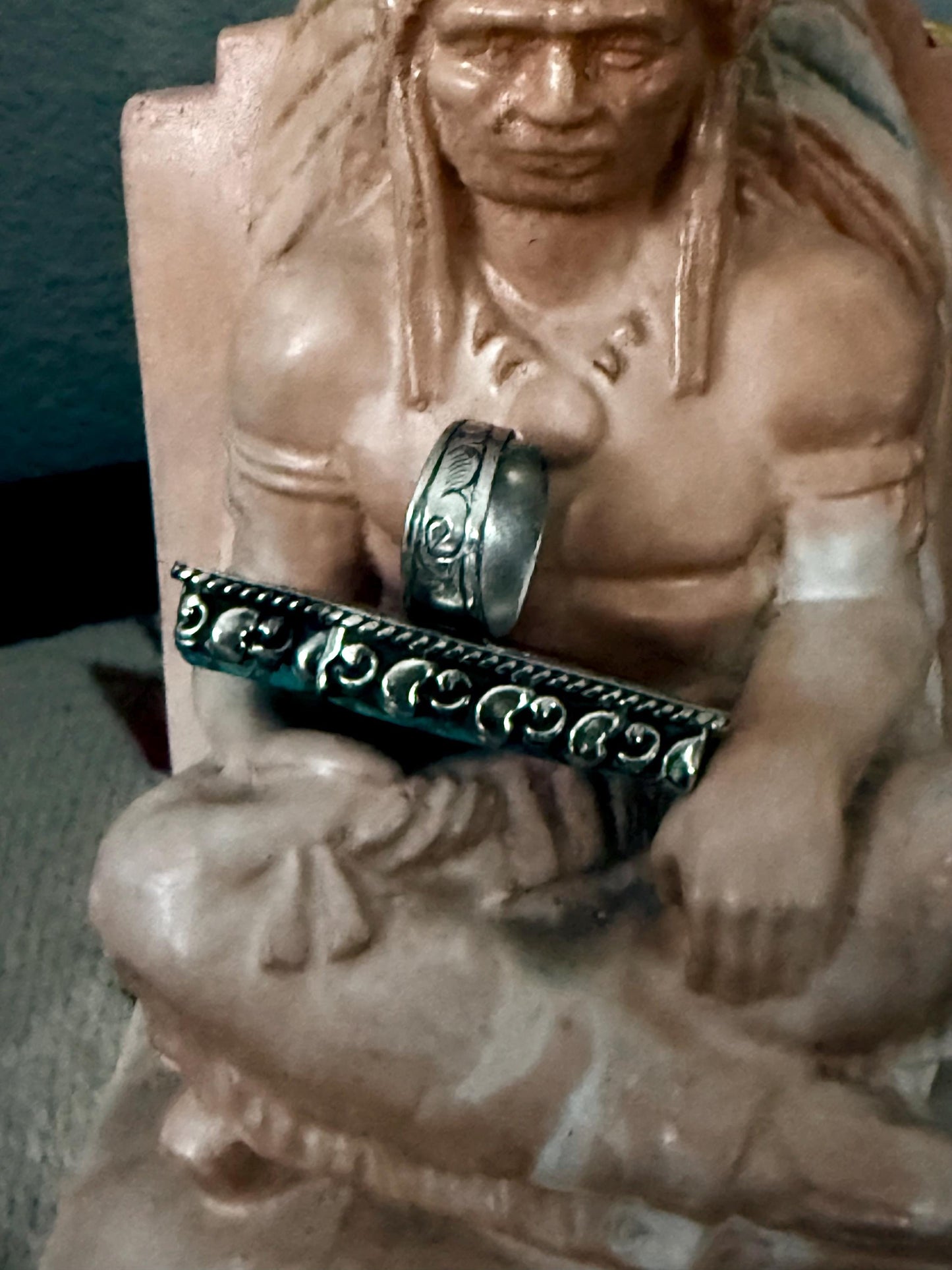 Chunky Tibetan Silver Lightning Bolt Ring, Howlite Turquoise Stone, Adjustable Boho Western Statement
