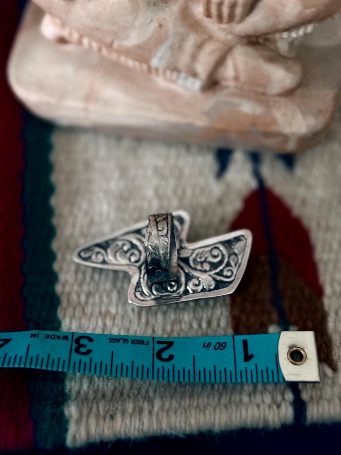 Chunky Tibetan Silver Lightning Bolt Ring, Howlite Turquoise Stone, Adjustable Boho Western Statement