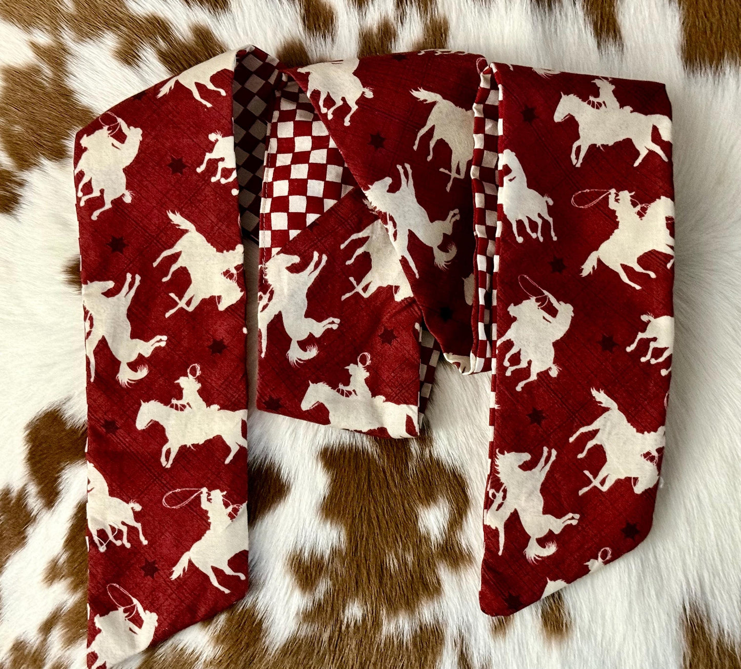 Red Western Cowboy Skinny Scarf, 100% Cotton Cowgirl Neck Scarf