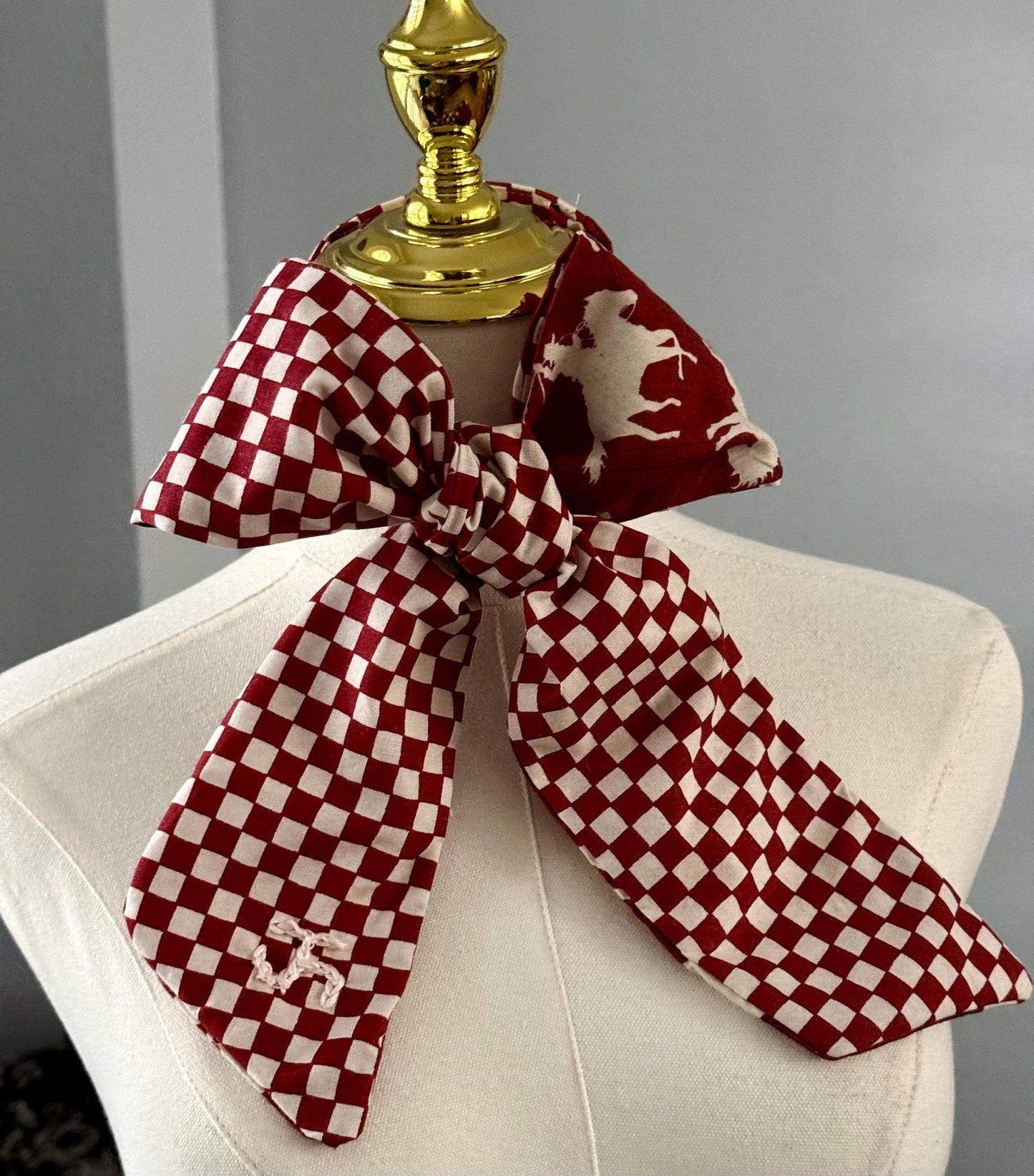 Red Western Cowboy Skinny Scarf, 100% Cotton Cowgirl Neck Scarf