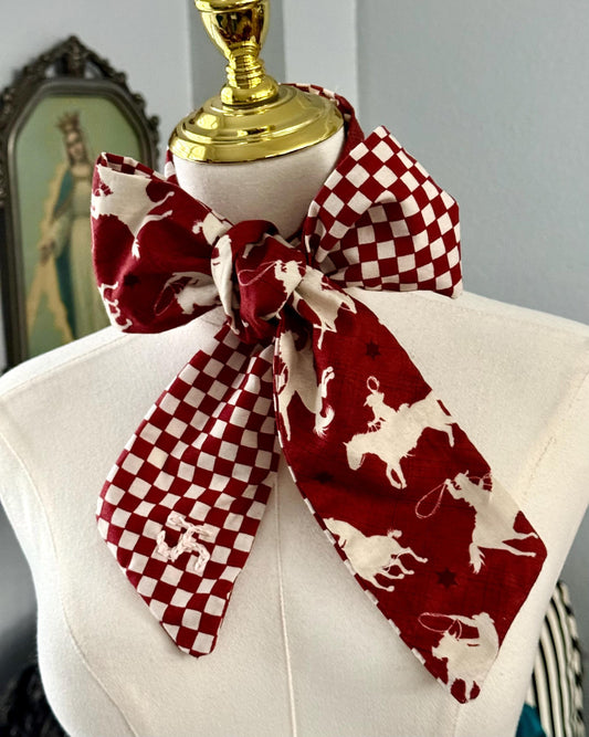 Red Western Cowboy Skinny Scarf, 100% Cotton Cowgirl Neck Scarf