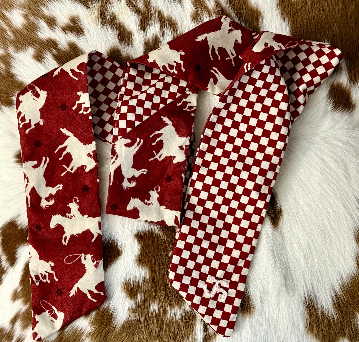 Red Western Cowboy Skinny Scarf, 100% Cotton Cowgirl Neck Scarf