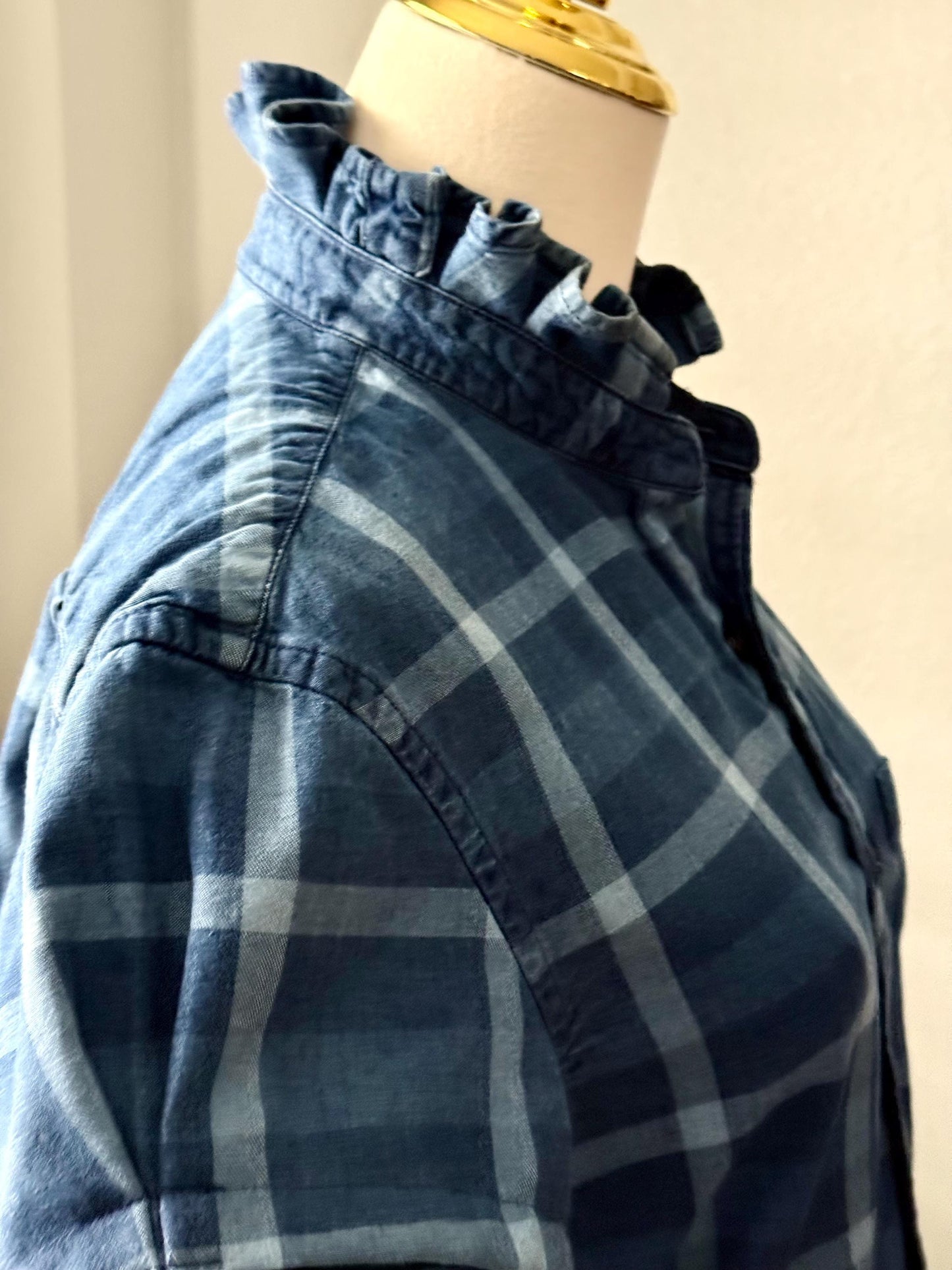 Reworked Shirt:  Medium Weight Denim Ruffle Collar Top Classic Fit