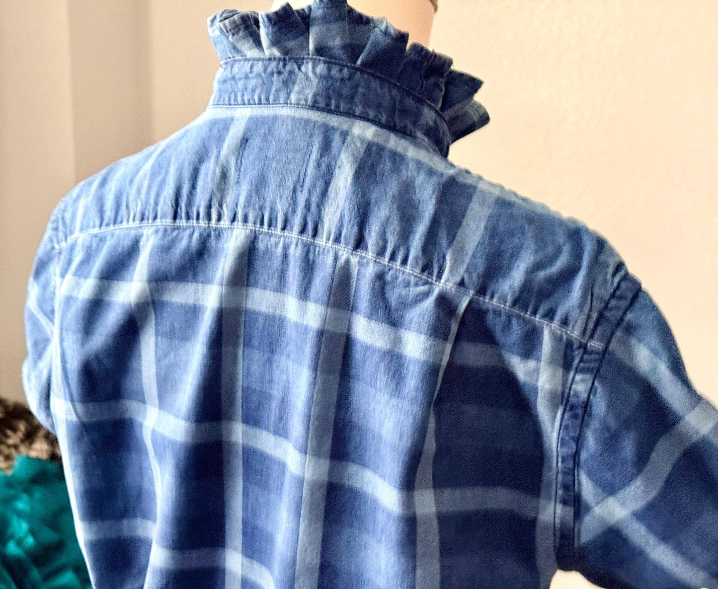 Reworked Shirt:  Medium Weight Denim Ruffle Collar Top Classic Fit