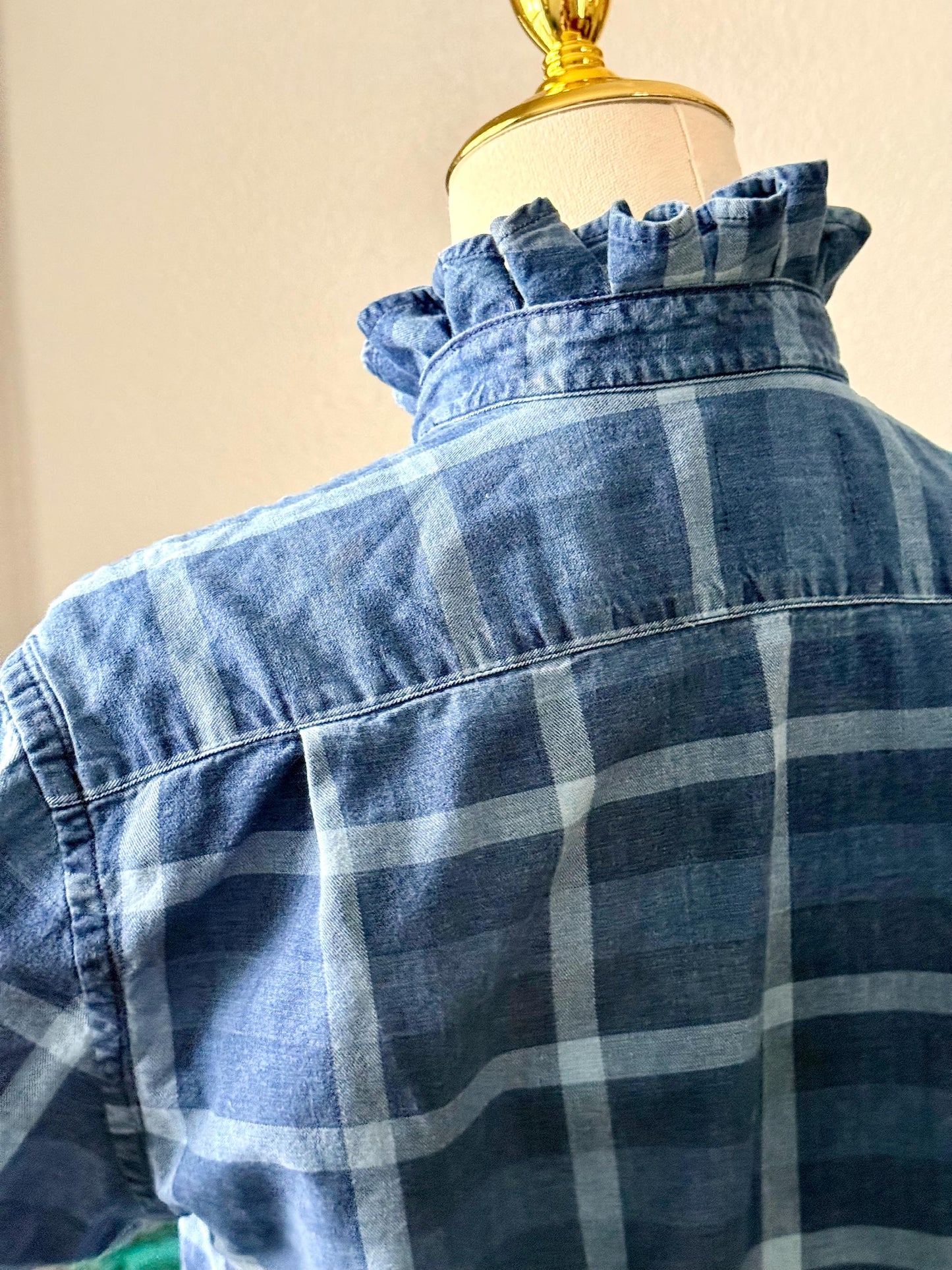 Reworked Shirt:  Medium Weight Denim Ruffle Collar Top Classic Fit