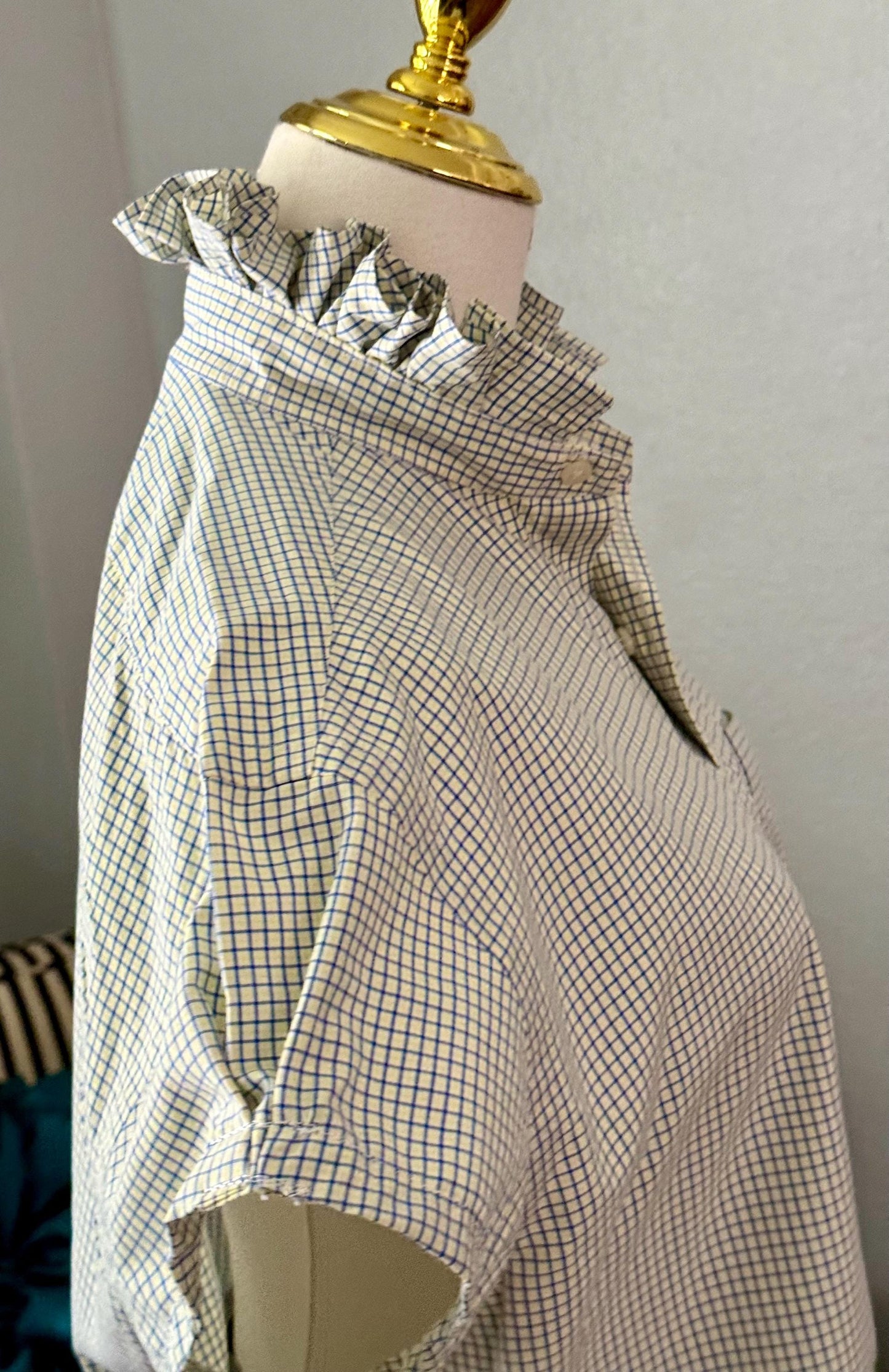 Yellow and Blue Plaid Ralph Lauren: Reworked Ruffle Collar Classic Fit Top
