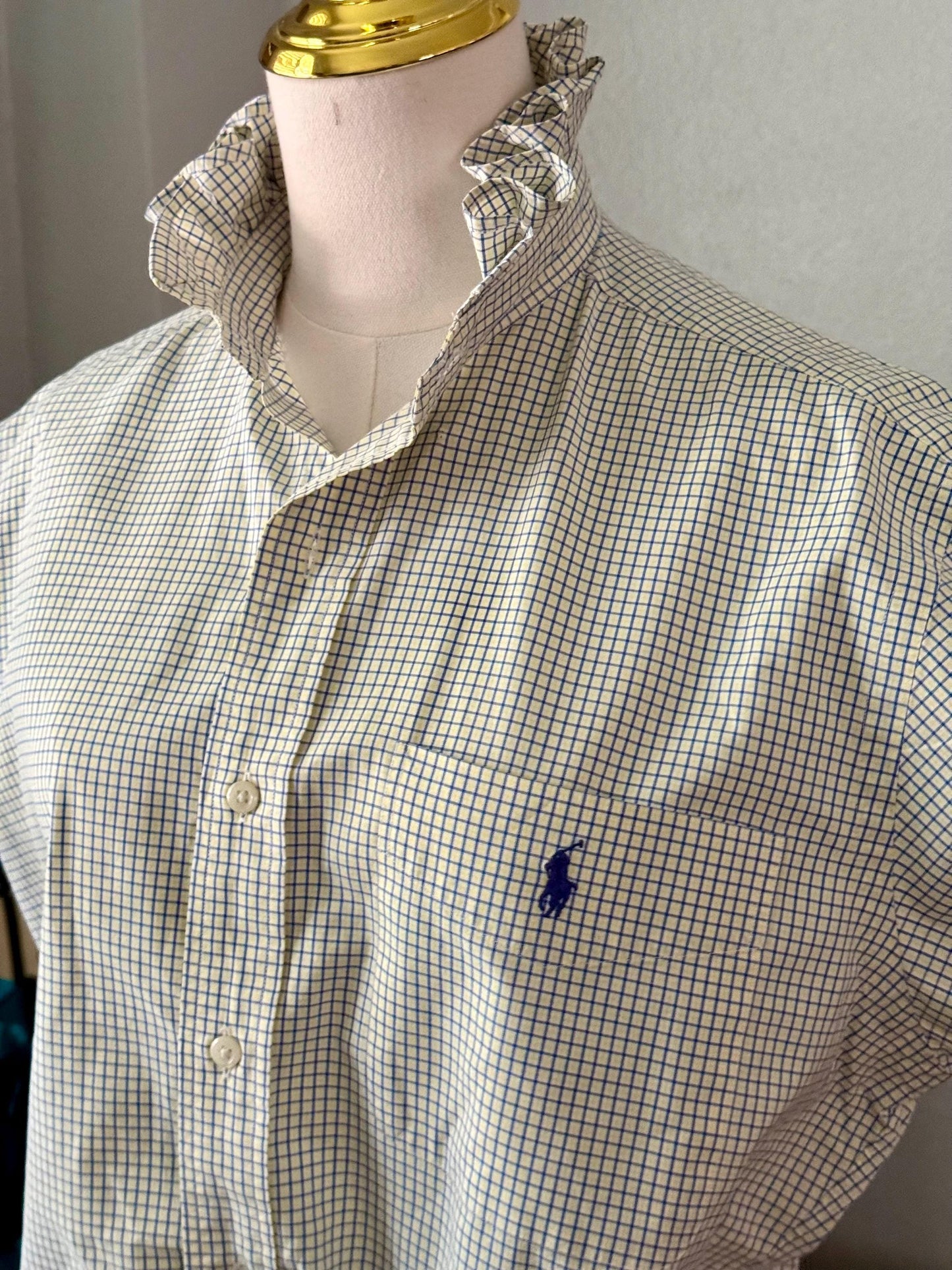 Yellow and Blue Plaid Ralph Lauren: Reworked Ruffle Collar Classic Fit Top