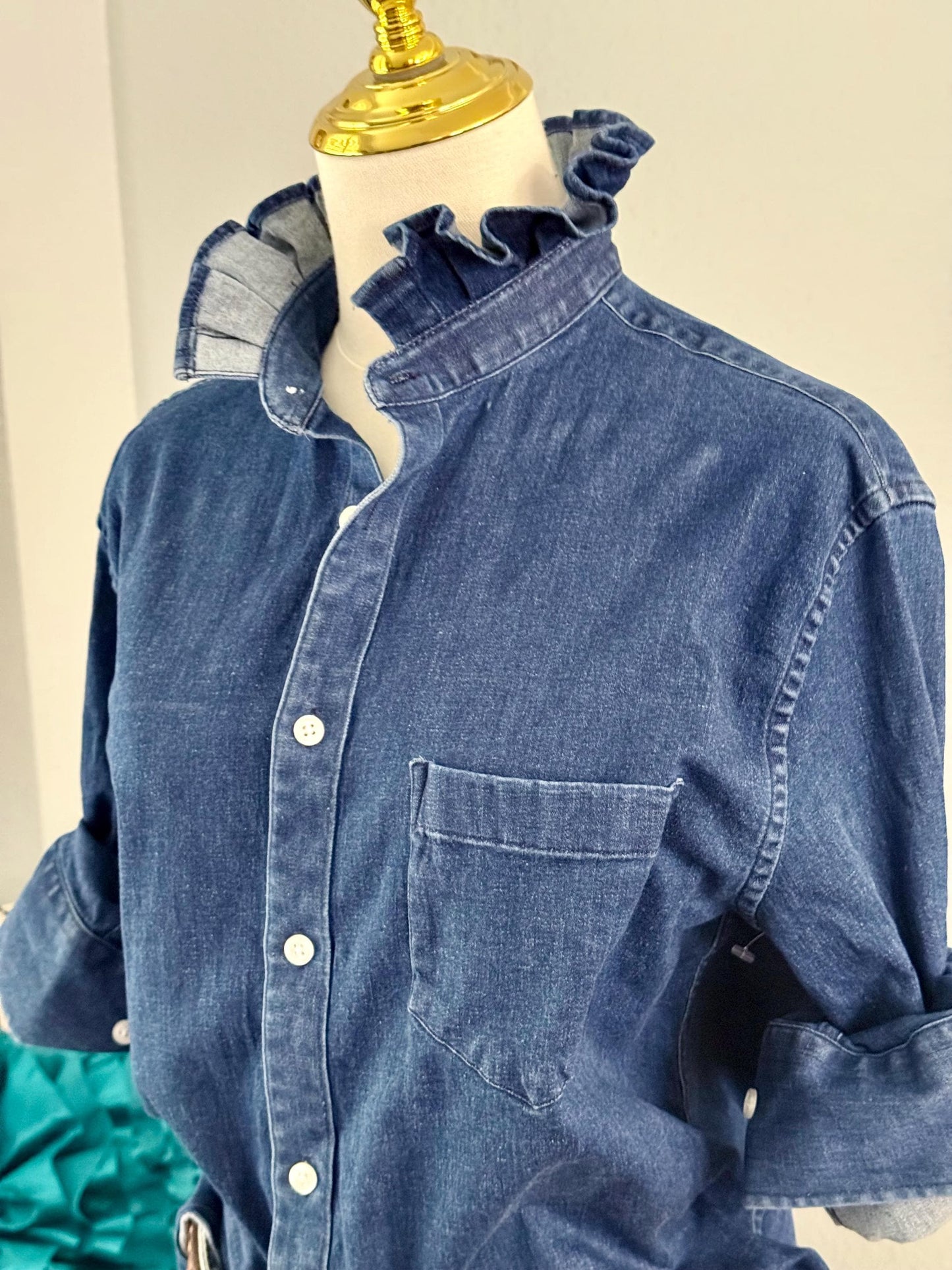Medium Weight and Medium Wash Denim Shirt: Reworked Ladies Fit