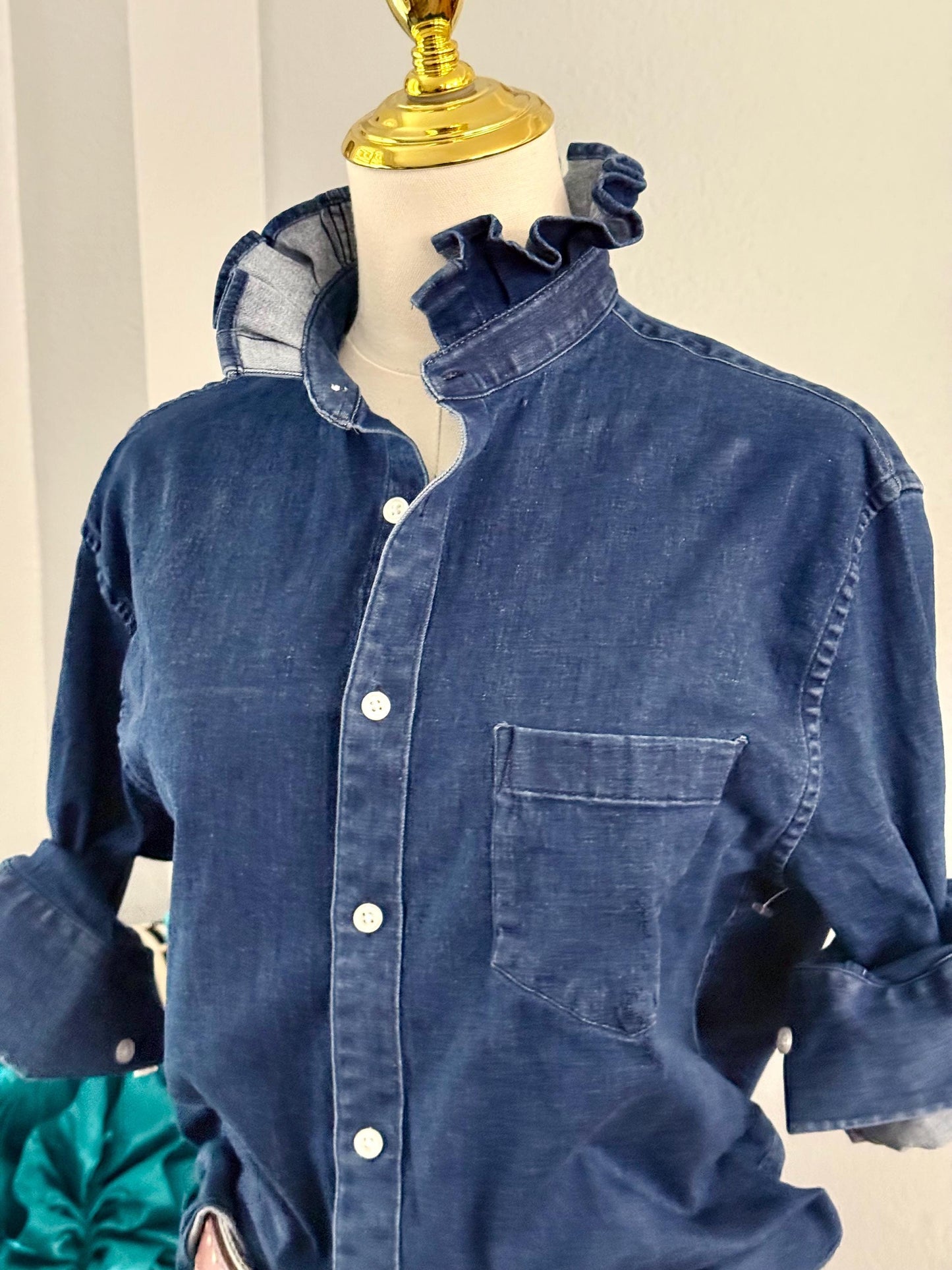 Medium Weight and Medium Wash Denim Shirt: Reworked Ladies Fit