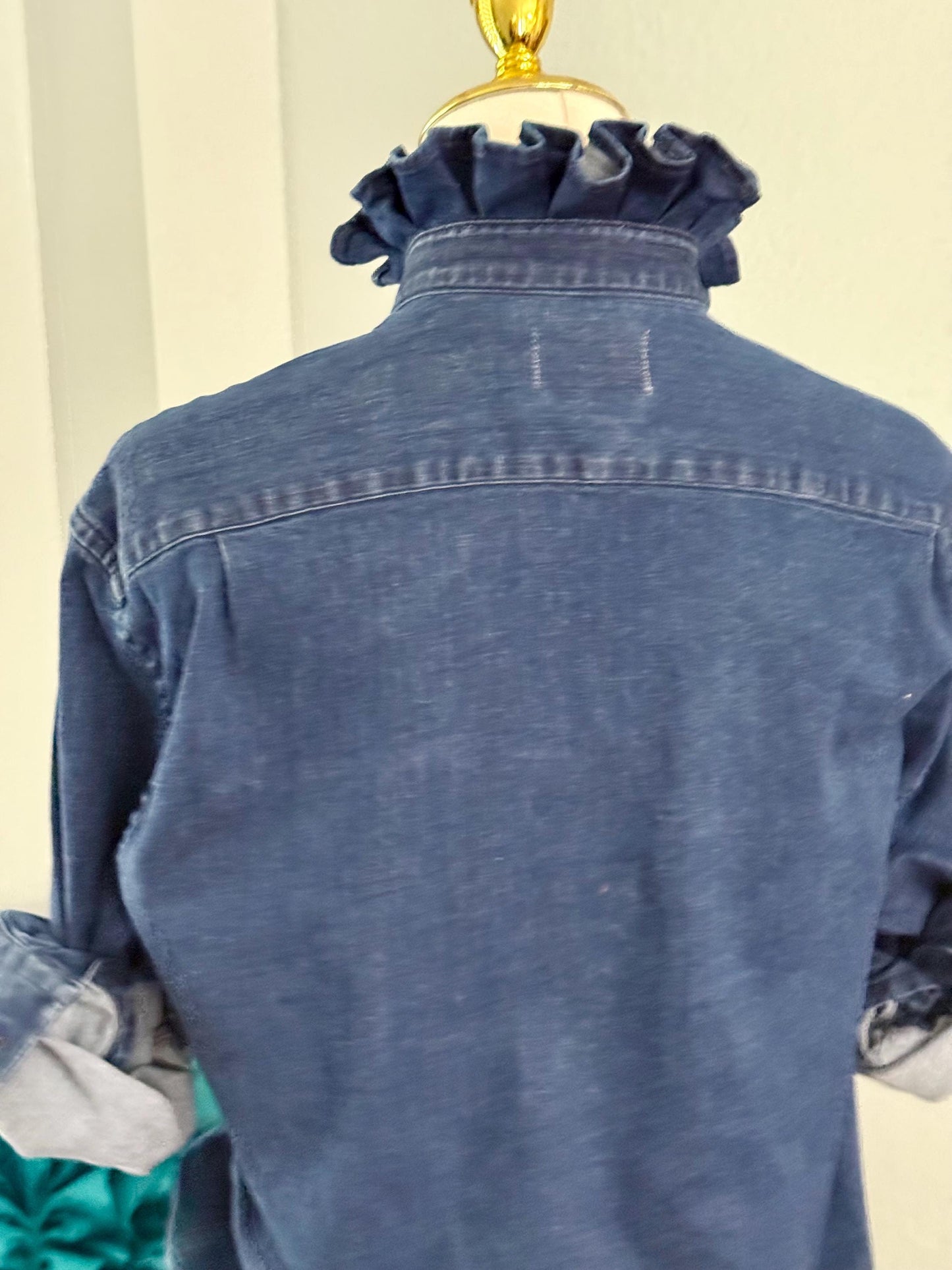 Medium Weight and Medium Wash Denim Shirt: Reworked Ladies Fit