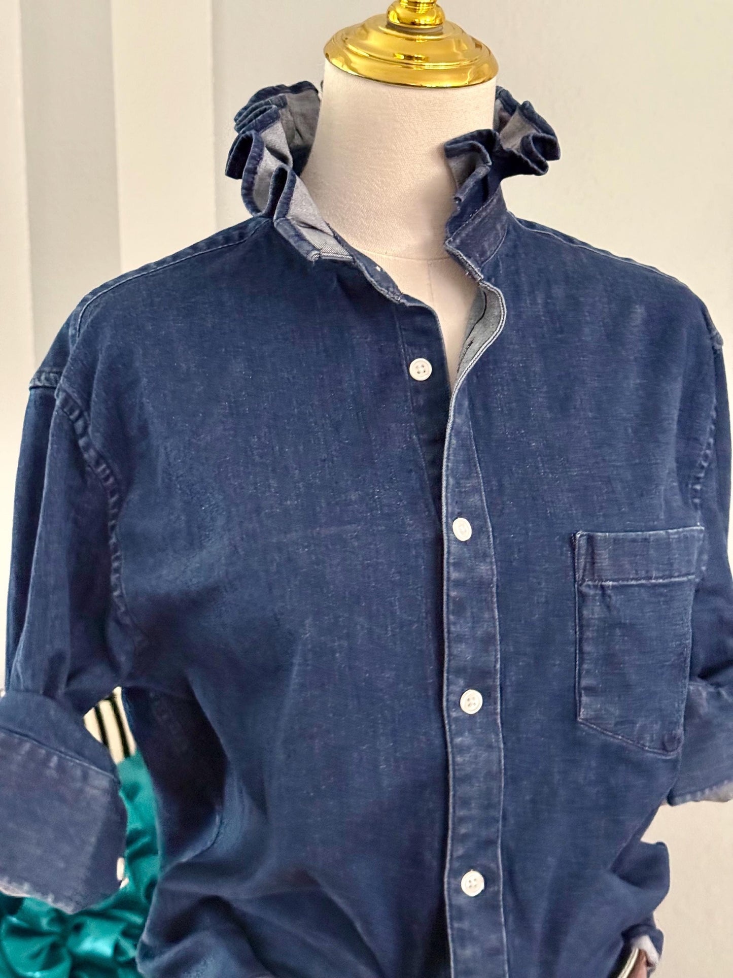 Medium Weight and Medium Wash Denim Shirt: Reworked Ladies Fit