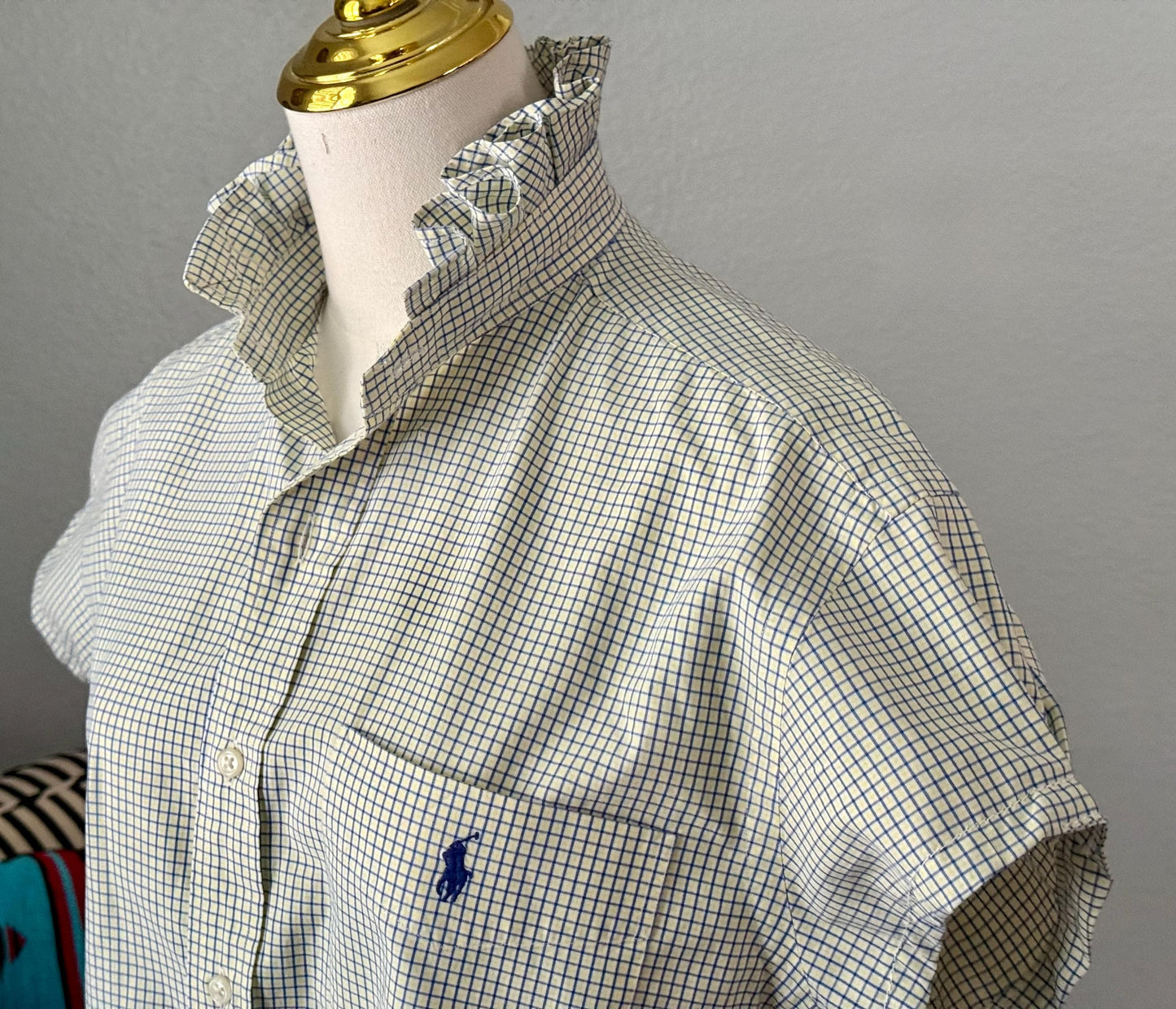 Yellow and Blue Plaid Ralph Lauren: Reworked Ruffle Collar Classic Fit Top