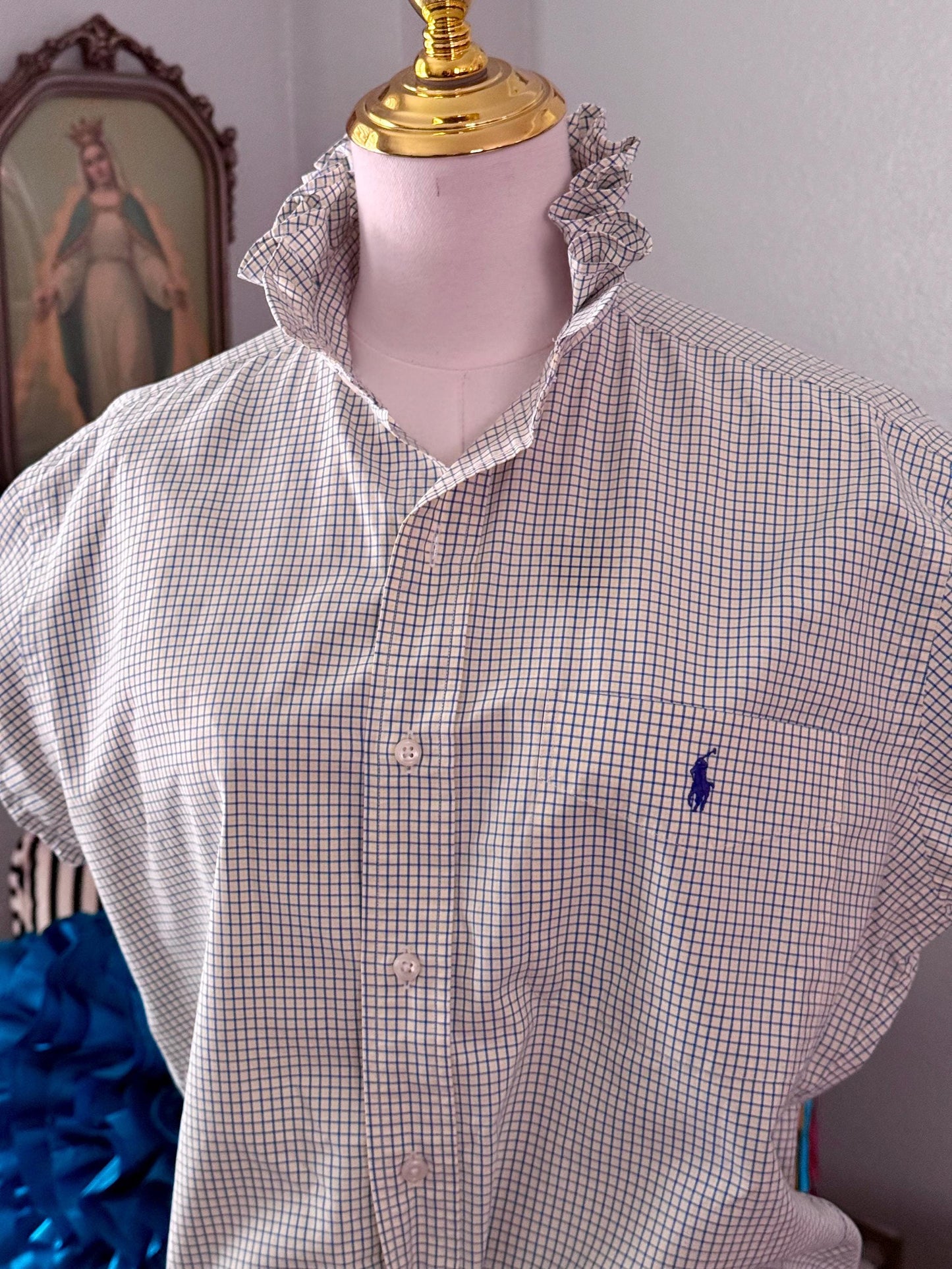 Yellow and Blue Plaid Ralph Lauren: Reworked Ruffle Collar Classic Fit Top