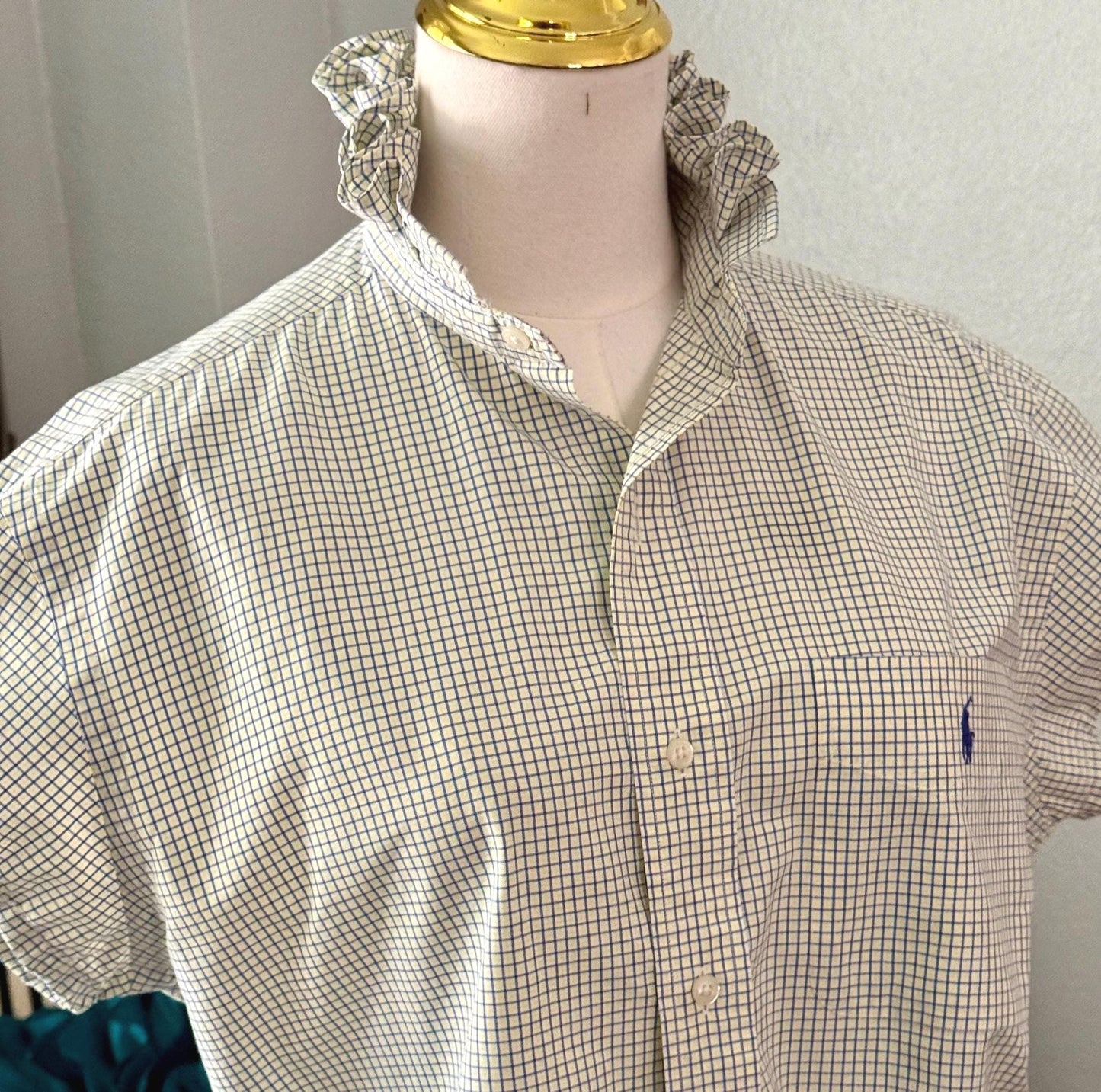 Yellow and Blue Plaid Ralph Lauren: Reworked Ruffle Collar Classic Fit Top
