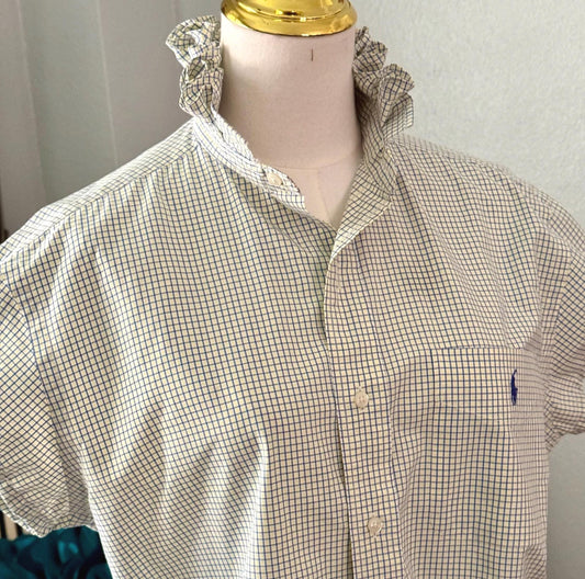 Yellow and Blue Plaid Ralph Lauren: Reworked Ruffle Collar Classic Fit Top