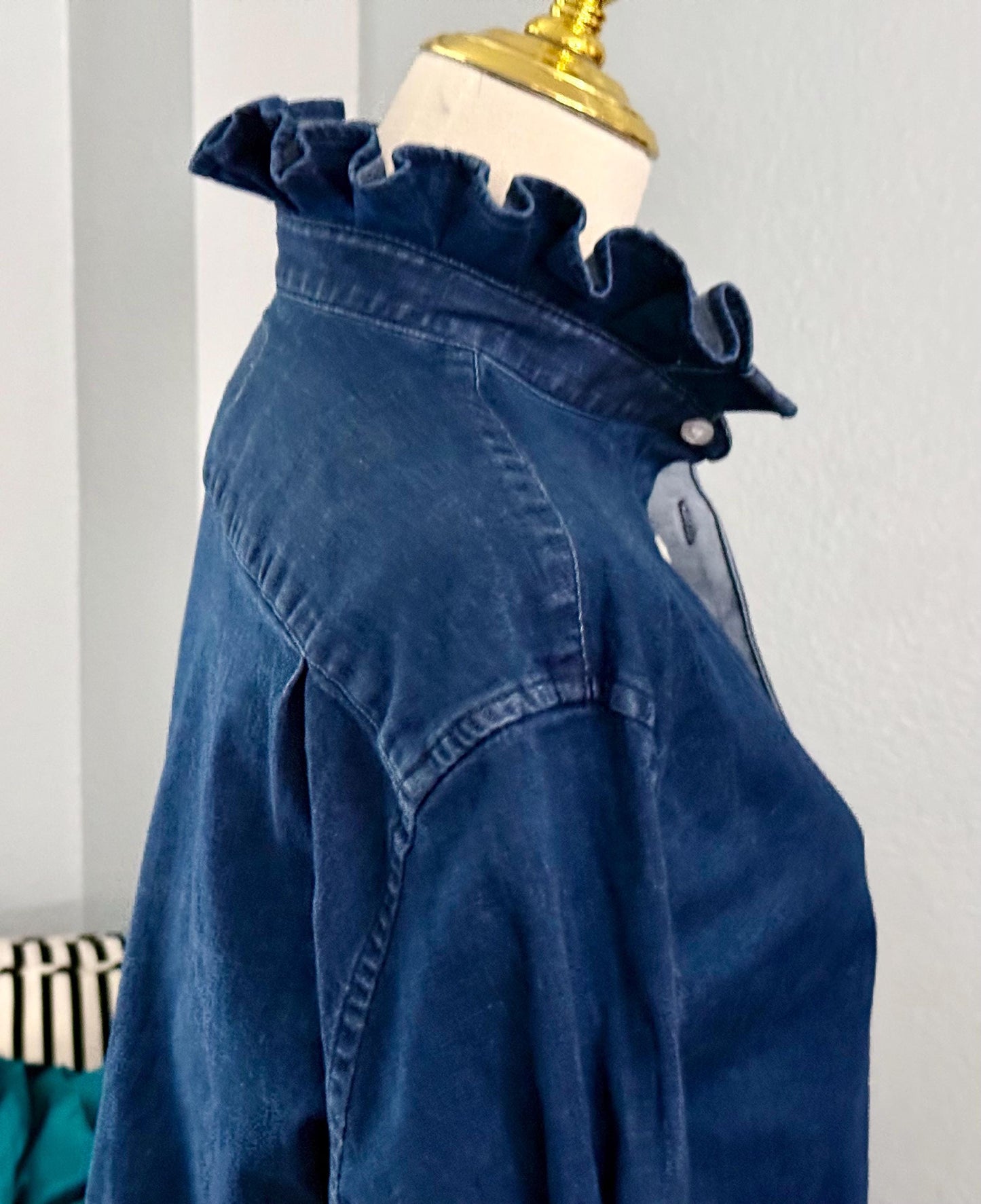 Medium Weight and Medium Wash Denim Shirt: Reworked Ladies Fit