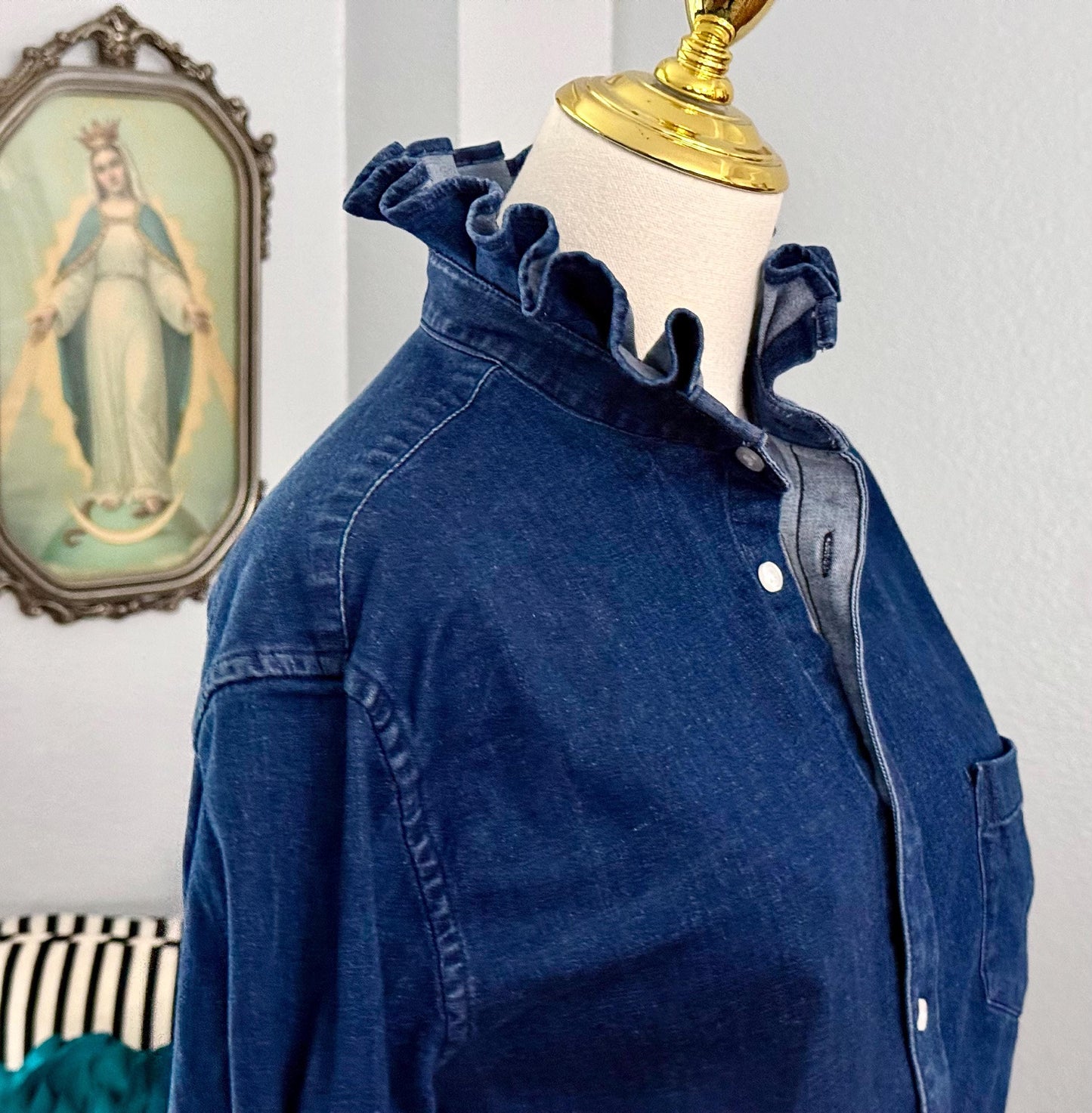 Medium Weight and Medium Wash Denim Shirt: Reworked Ladies Fit